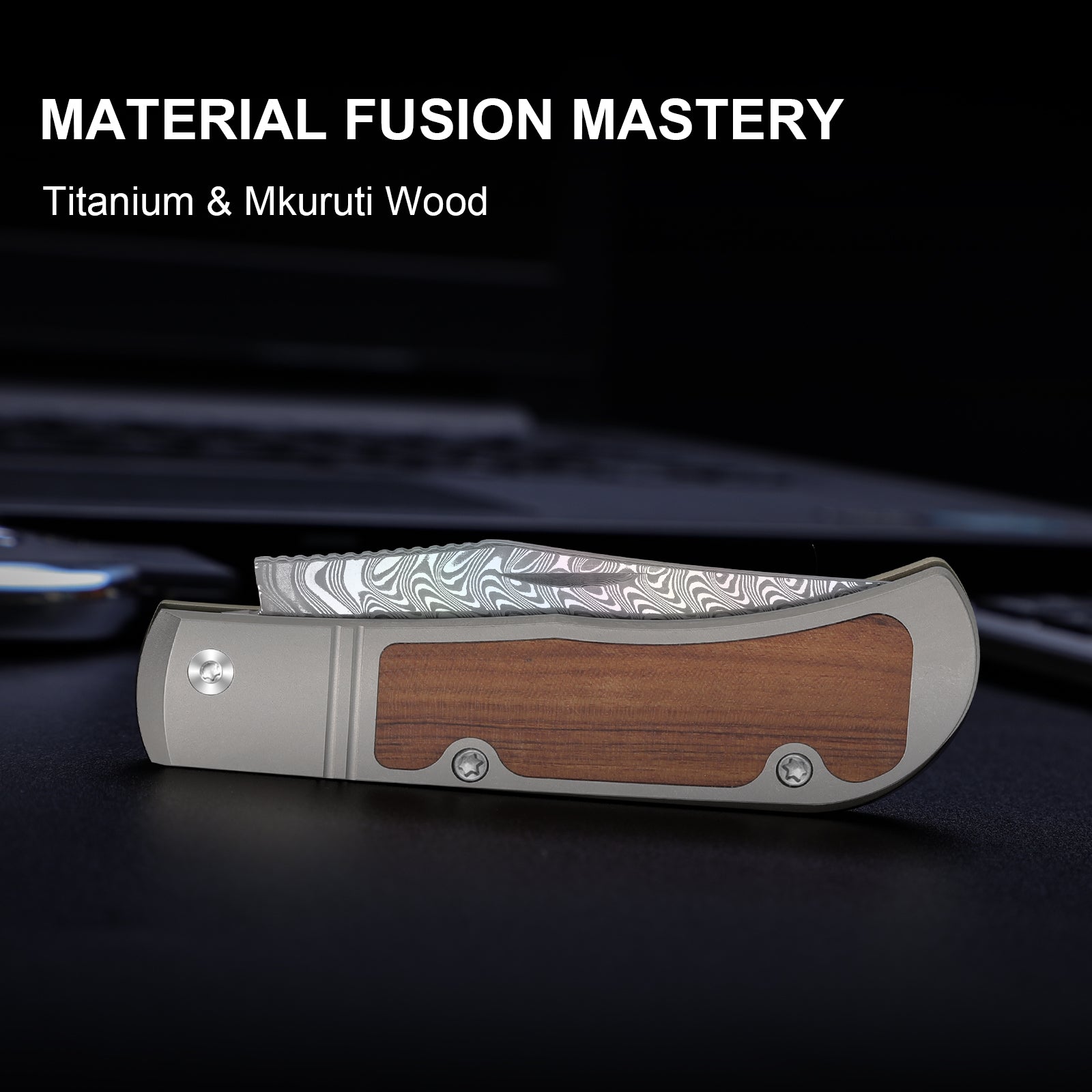 Trestle | Rainbow Damascus | Acid.washed | Titanium & Mkuruti Wood | KizerV™ 3761A3