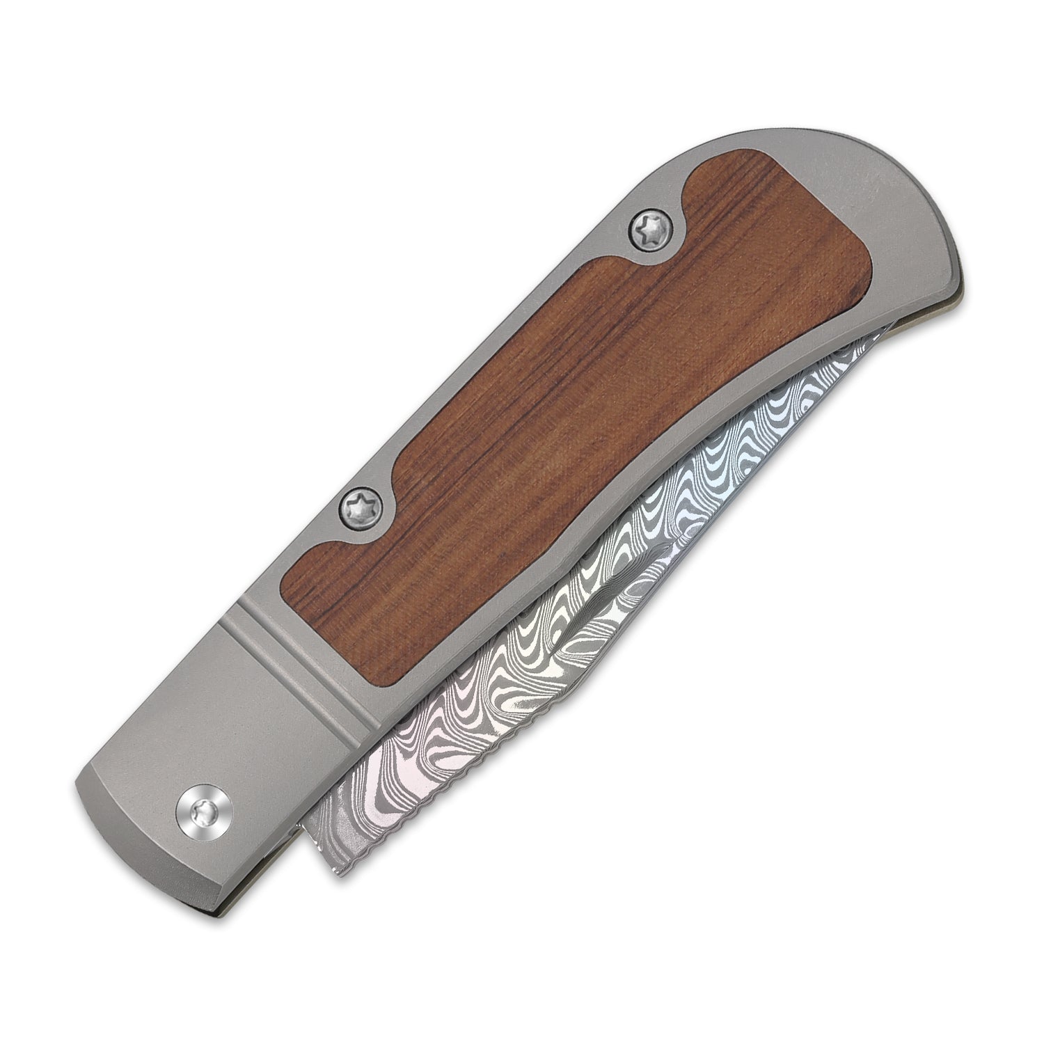 Trestle | Rainbow Damascus | Acid.washed | Titanium & Mkuruti Wood | KizerV™ 3761A3