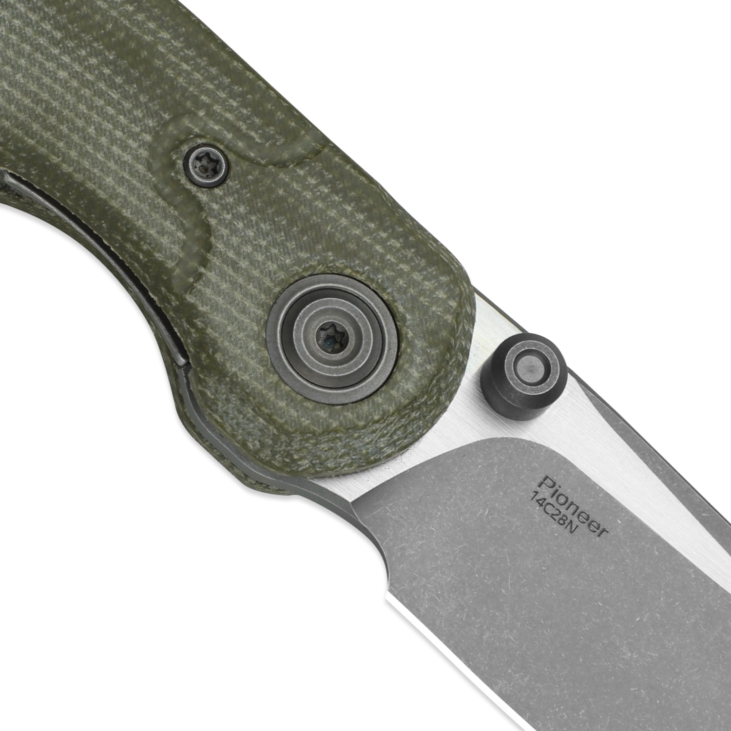 PIONEER | 14C28N | Micarta | Gray PVD Coating & Stonewashed & Flat Brushed | KizerV™ FK03M4