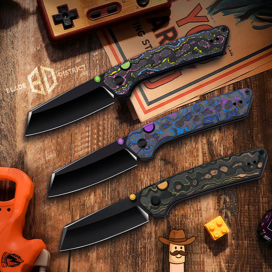 Kizer Madrac Button Liner Lock Mokume Camo Carbon Mirror DLC S45VN BLADE DISTRICT EXCLUSIVE