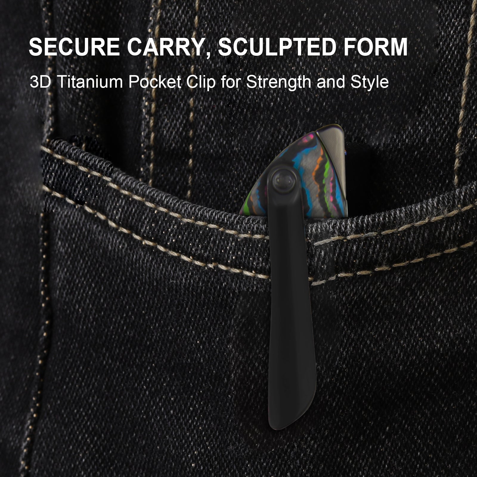 Spitfire | S35VN | Polished DLC | Titanium & Camo Carbon 80's | KizerB™ 3690A2