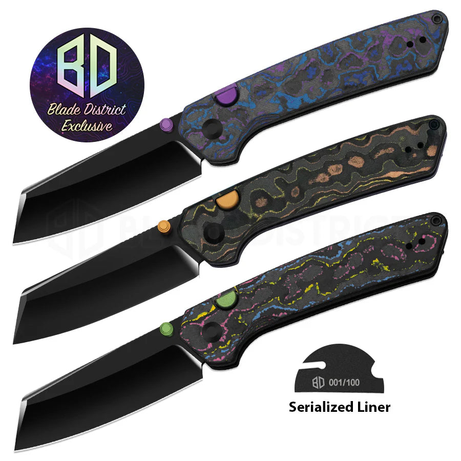 Kizer Madrac Button Liner Lock Mokume Camo Carbon Mirror DLC S45VN BLADE DISTRICT EXCLUSIVE