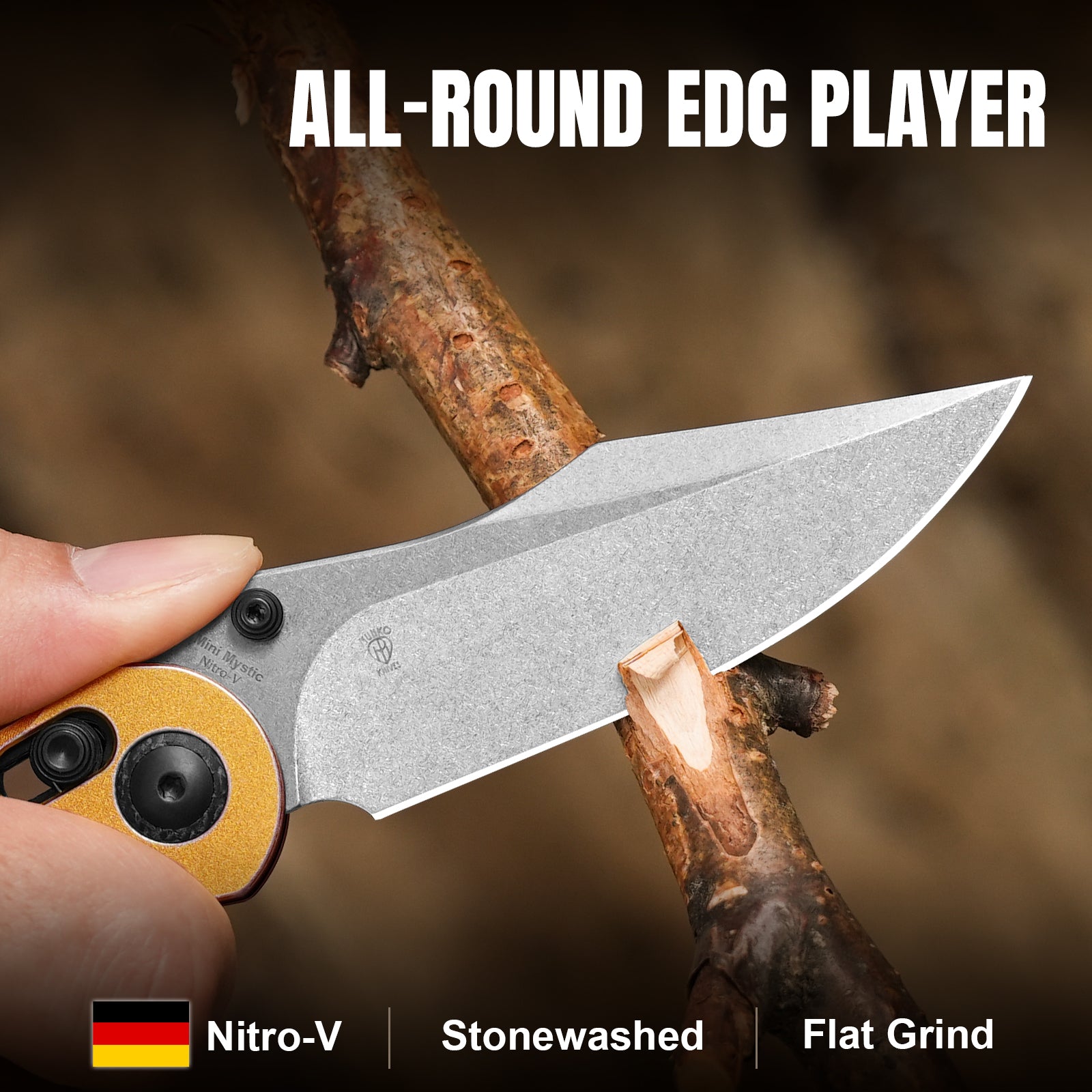 Mini Mystic | Nitro-V | Aluminum+Burlap Micarta | KizerV™ 3636A2