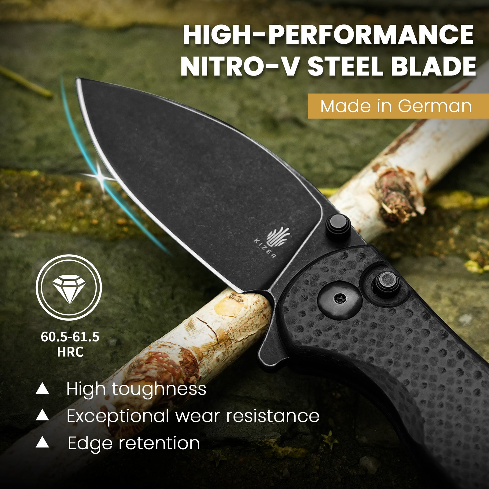 Mini Grouper | Nitro V | G10 & Carbon Fiber | KizerV™ 3669A2