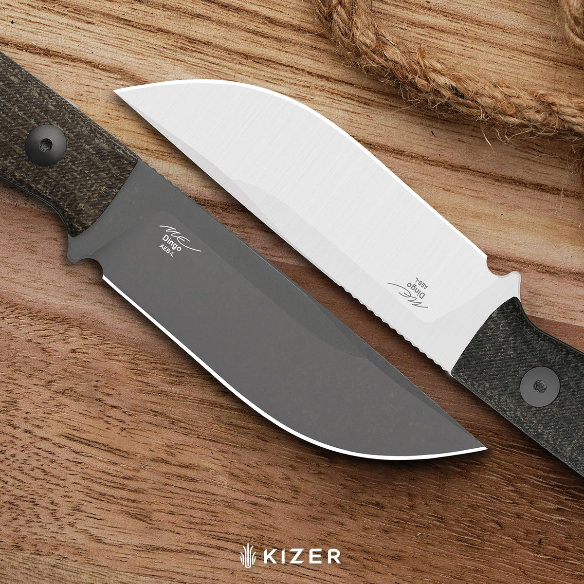 Dingo | Modified Drop Point | AEB-L | Micarta | Gray PVD Coating & Stonewashed | KizerV™ 1121A1