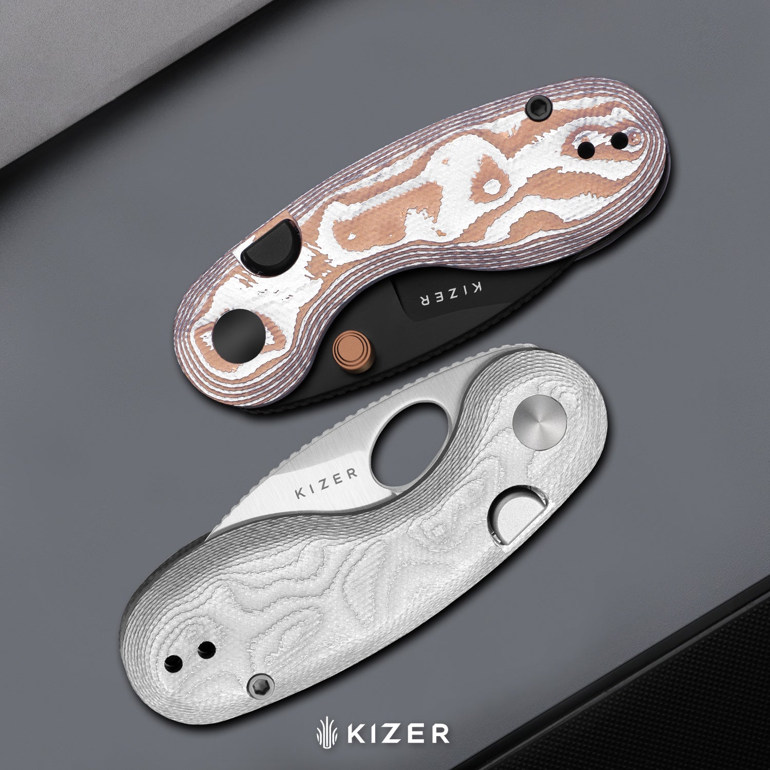 Microbe™ | 5Th Pocket Knife | Kizer Button Liner Lock™ | Copper Foil G10 Handle | KizerV™ 2742A12