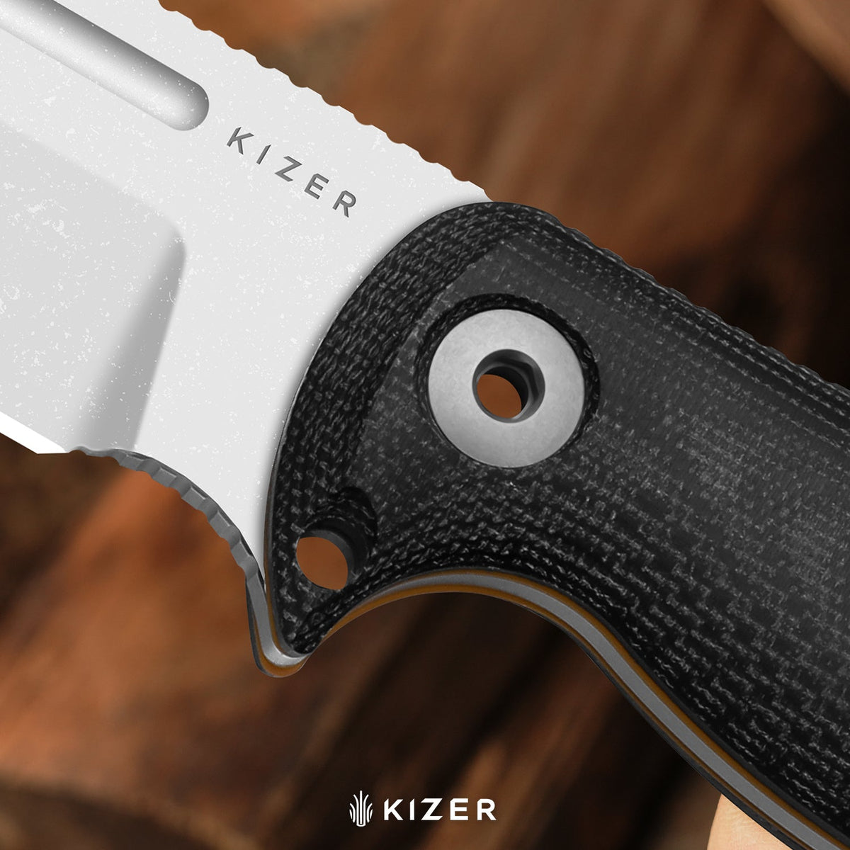 Drop Bear Fix 7 HexShox™ | AEB-L + Stonewashed | Micarta & Orange TPV | Drop Point | KizerV™ 1103HSD1