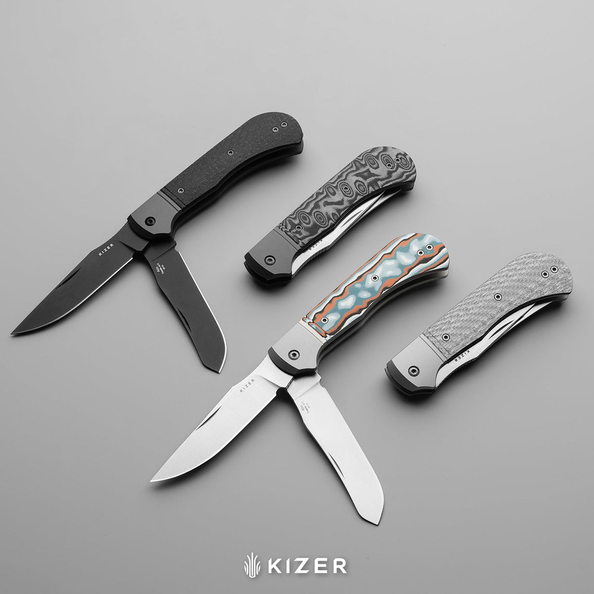 Trestle TP AirTi | BD1N Dual-Blade Clip Point & Spey Point | KStop™ 105° Half-Stop Trapper | Aluminum & Micarta | KizerB™ 3761TPA3
