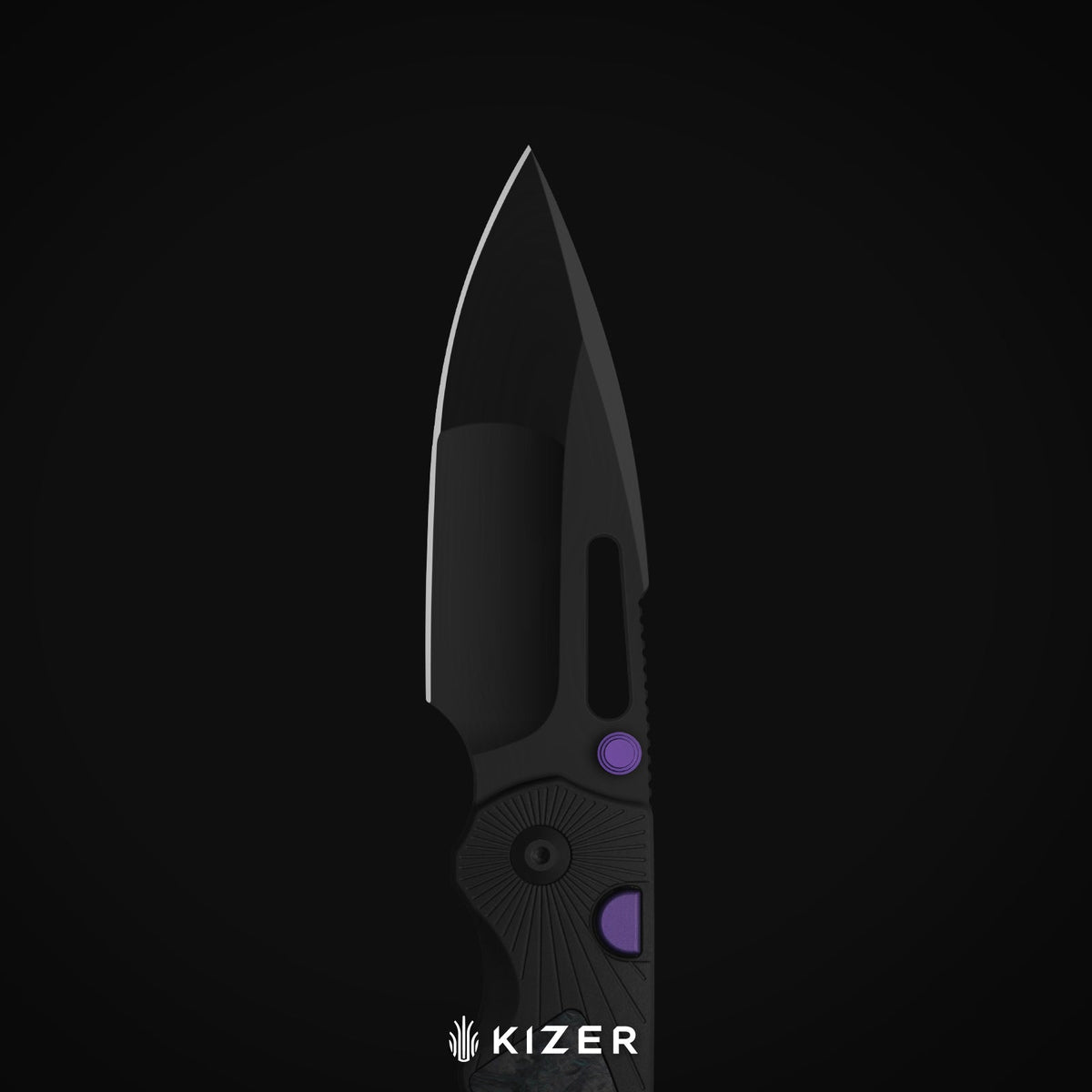 Durandal | Kizer Button Liner Lock™ | Aluminum &  Fatcarbon® Purple Haze  | S35VN + Satin | KizerB™ 3765BD3