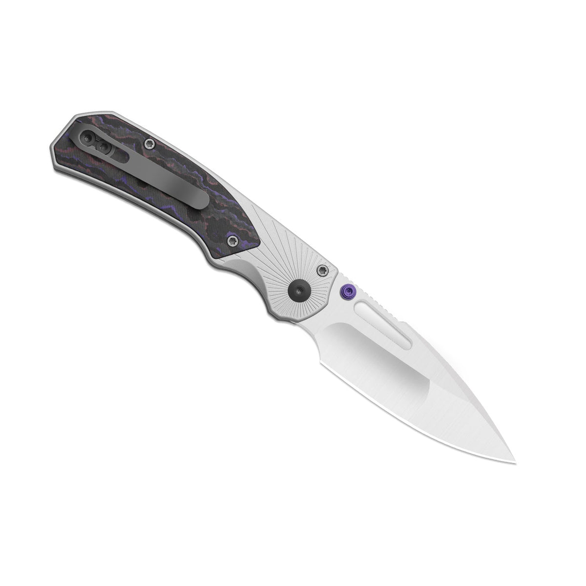 Durandal | Kizer Button Liner Lock™ | Aluminum &  Fatcarbon® Purple Haze  | S35VN + Satin | KizerB™ 3765BD3