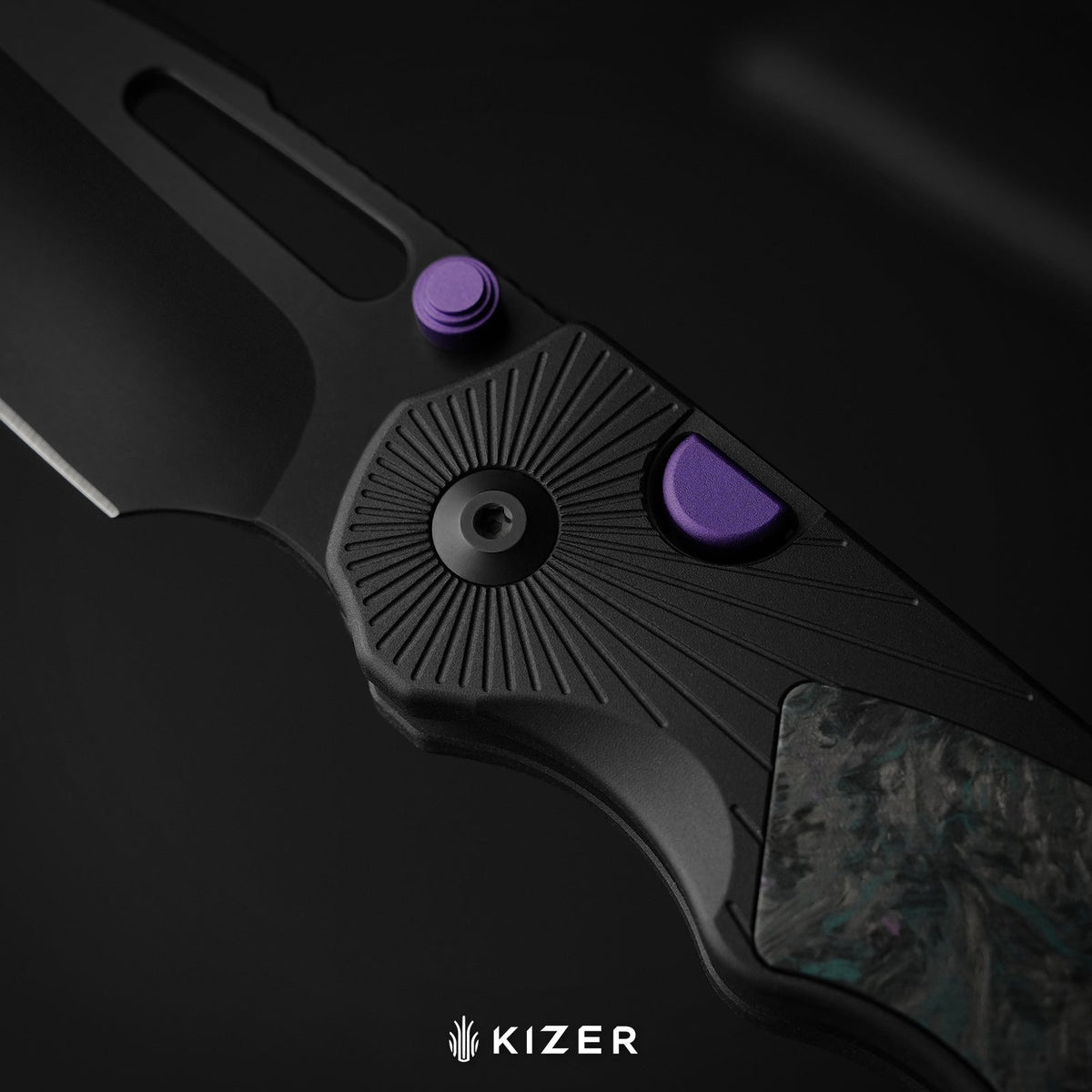 Durandal | Kizer Button Liner Lock™ | Aluminum &  Fatcarbon® Camo Gold  | S35VN + Gunmetal Gray PVD Coating | KizerB™ 3765BD2