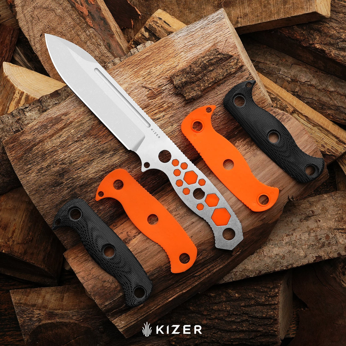 Drop Bear Fix 7 HexShox™ | AEB-L + Stonewashed | Micarta & Orange TPV | Drop Point | KizerV™ 1103HSD1