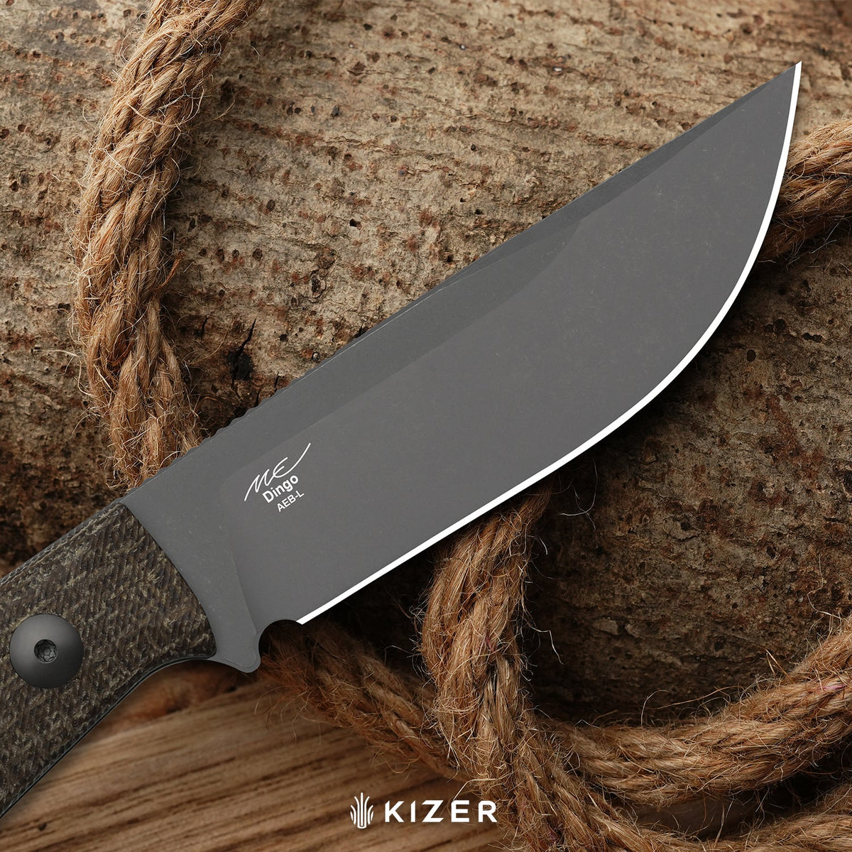 Dingo | Modified Drop Point | AEB-L | Micarta | Gray PVD Coating & Stonewashed | KizerV™ 1121A1