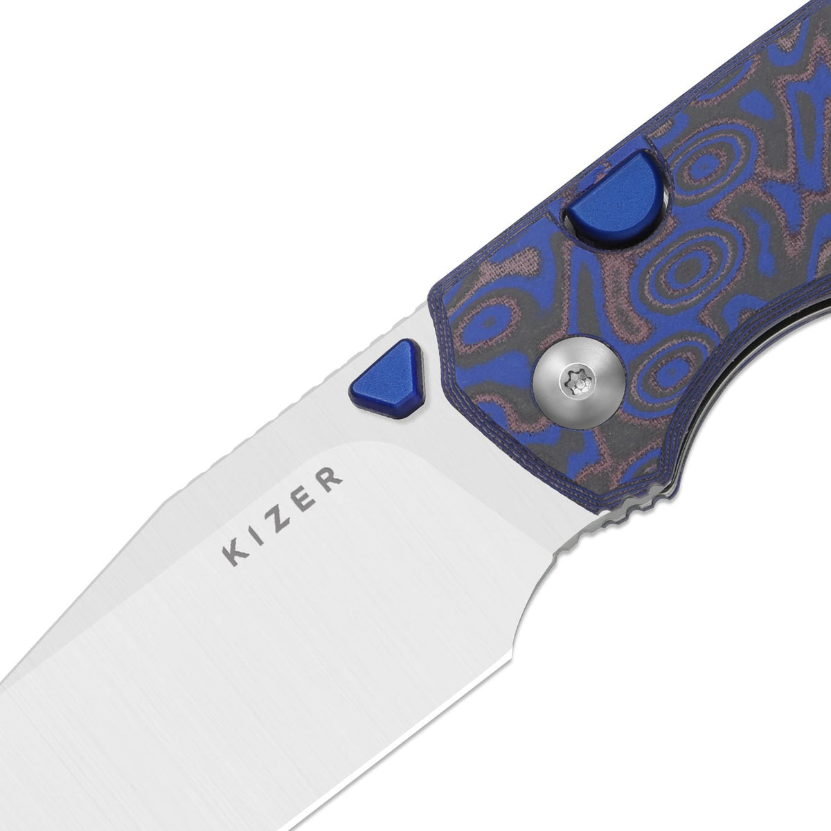 Wharning | Wharncliffe | Kizer Button Liner Lock™ | N690 | vortex pattern micarta | KizerV™ 3738BW2