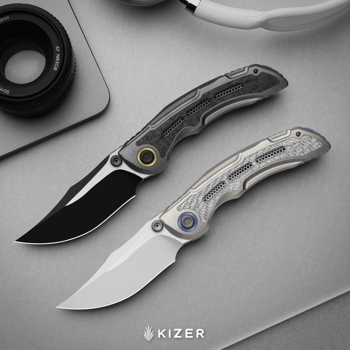 SILVER WING-LITE | S45VN+Stonewashed+Flat Grind | Titanium & Carbon Fiber | KizerB™ ZX-FK09A2