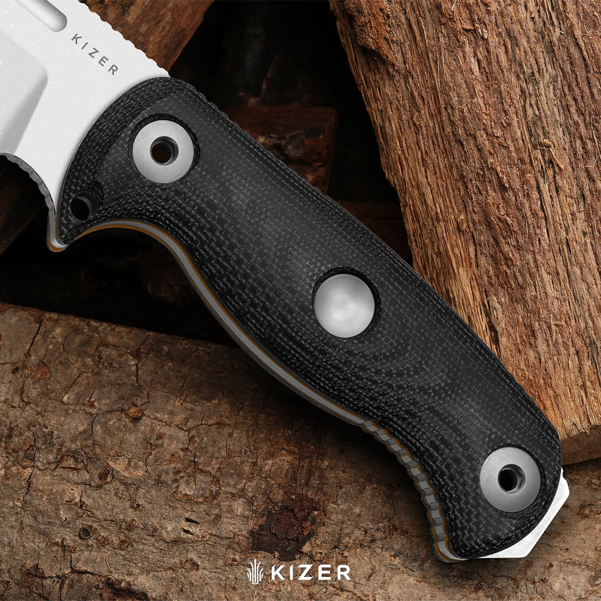 Drop Bear Fix 7 HexShox™ | AEB-L + Stonewashed | Micarta & Orange TPV | Drop Point | KizerV™ 1103HSD1