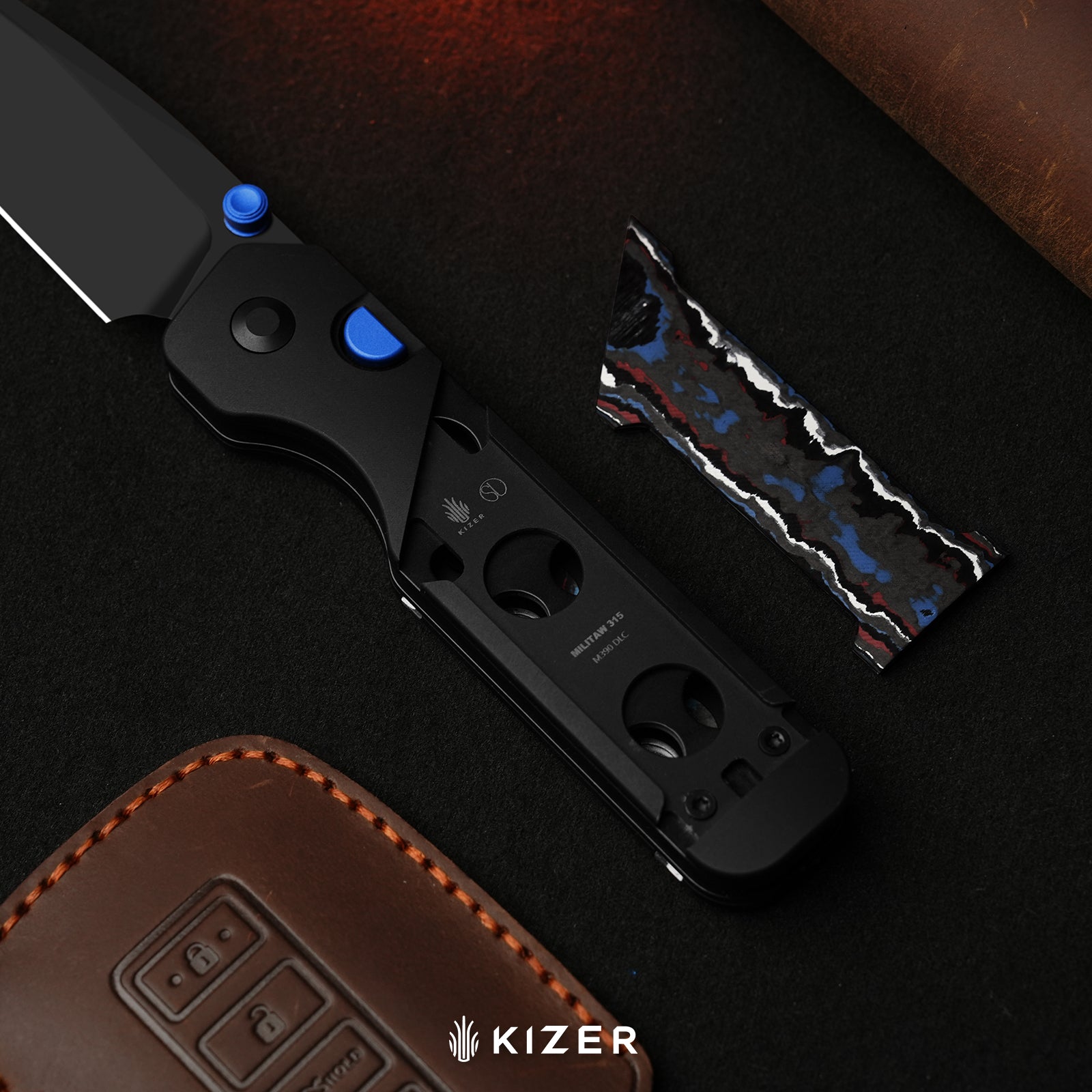 Militaw 315 KwikSwap™ | Kizer Clutch Lock™ | Elmax + Satin | Aluminum & Shipwreck CamoCarbon | KizerB™ 3634.31CDA2