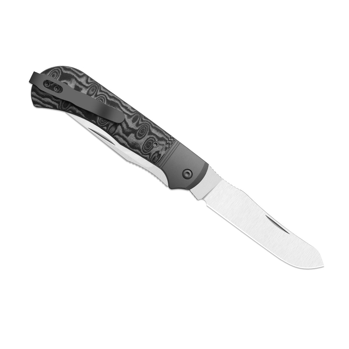 Trestle TP AirTi | BD1N Dual-Blade Clip Point & Spey Point | KStop™ 105° Half-Stop Trapper | Aluminum & vortex pattern micarta | KizerB™ 3761TPA2