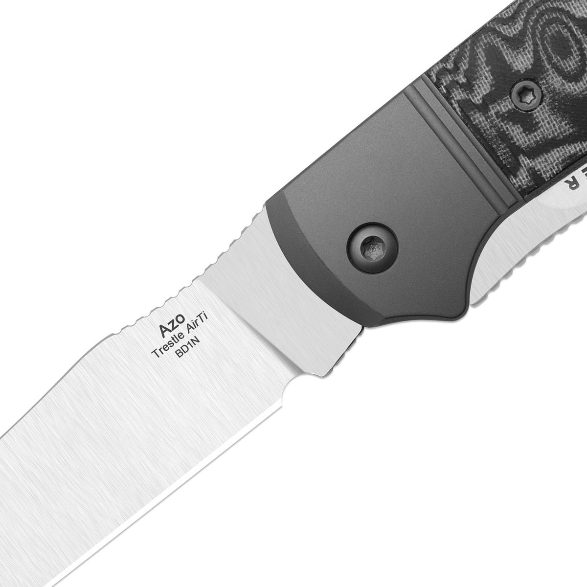 Trestle TP AirTi | BD1N Dual-Blade Clip Point & Spey Point | KStop™ 105° Half-Stop Trapper | Aluminum & vortex pattern micarta | KizerB™ 3761TPA2