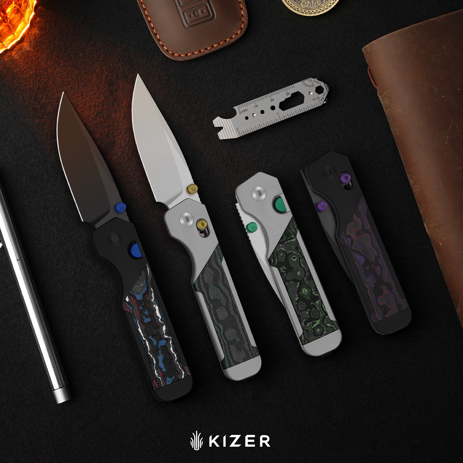 Militaw 315 KwikSwap™ | Kizer Clutch Lock™ | Elmax + Satin | Aluminum & Shipwreck CamoCarbon | KizerB™ 3634.31CDA2