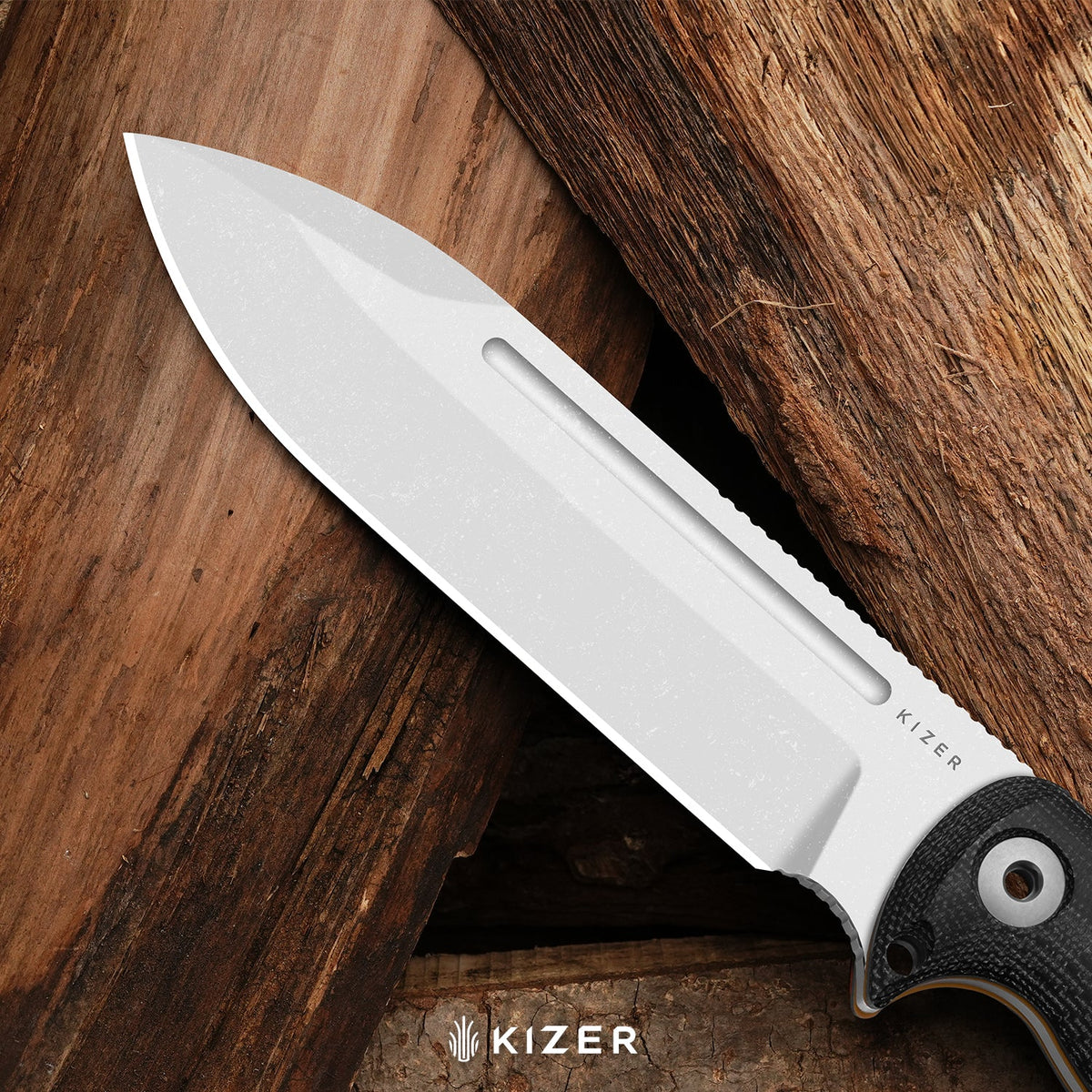 Drop Bear Fix 7 HexShox™ | AEB-L + Stonewashed | Micarta & Orange TPV | Drop Point | KizerV™ 1103HSD1