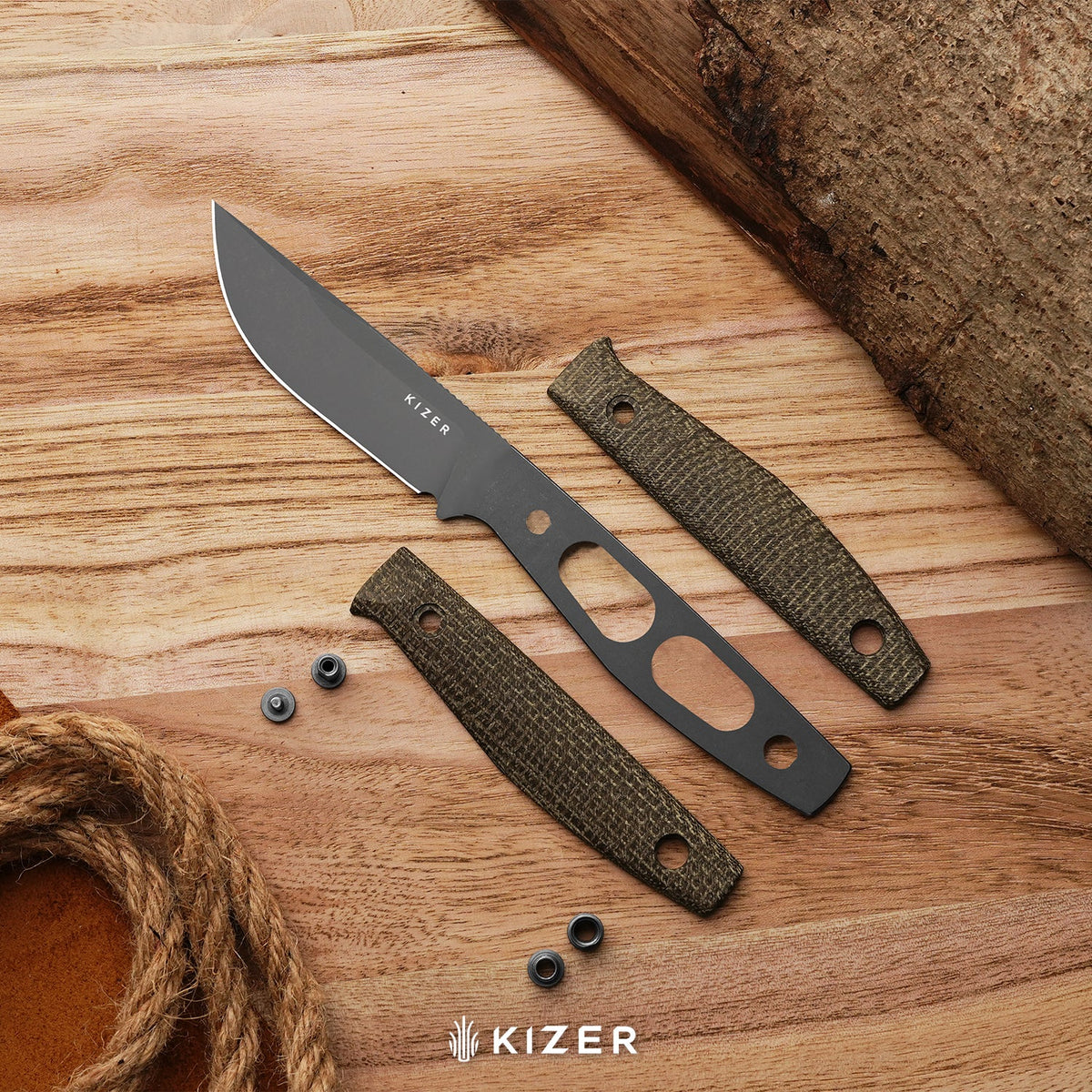 Dingo | Modified Drop Point | AEB-L | Micarta | Gray PVD Coating & Stonewashed | KizerV™ 1121A1