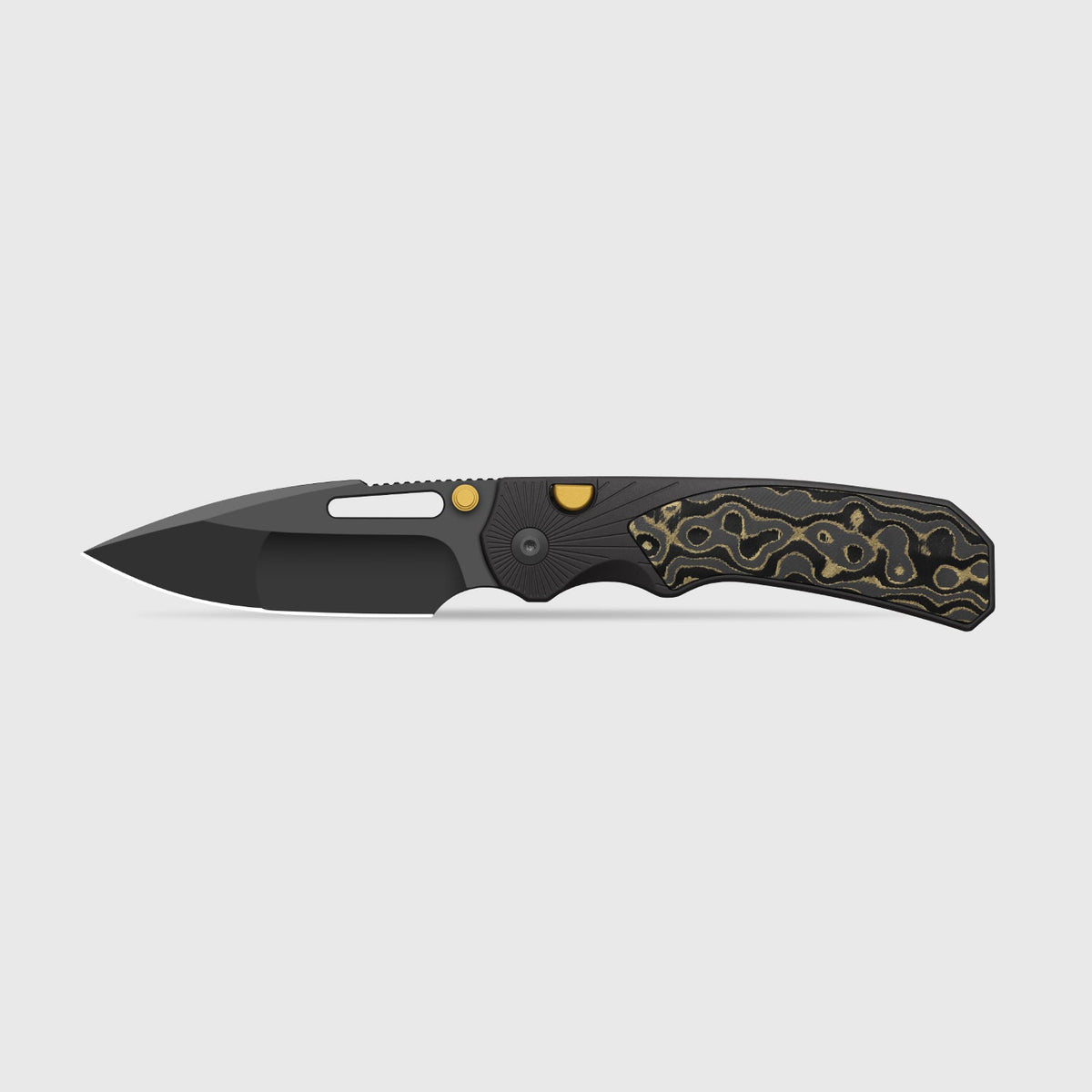 Durandal | Kizer Button Liner Lock™ | Aluminum &  Fatcarbon® Camo Gold  | S35VN + Gunmetal Gray PVD Coating | KizerB™ 3765BD2