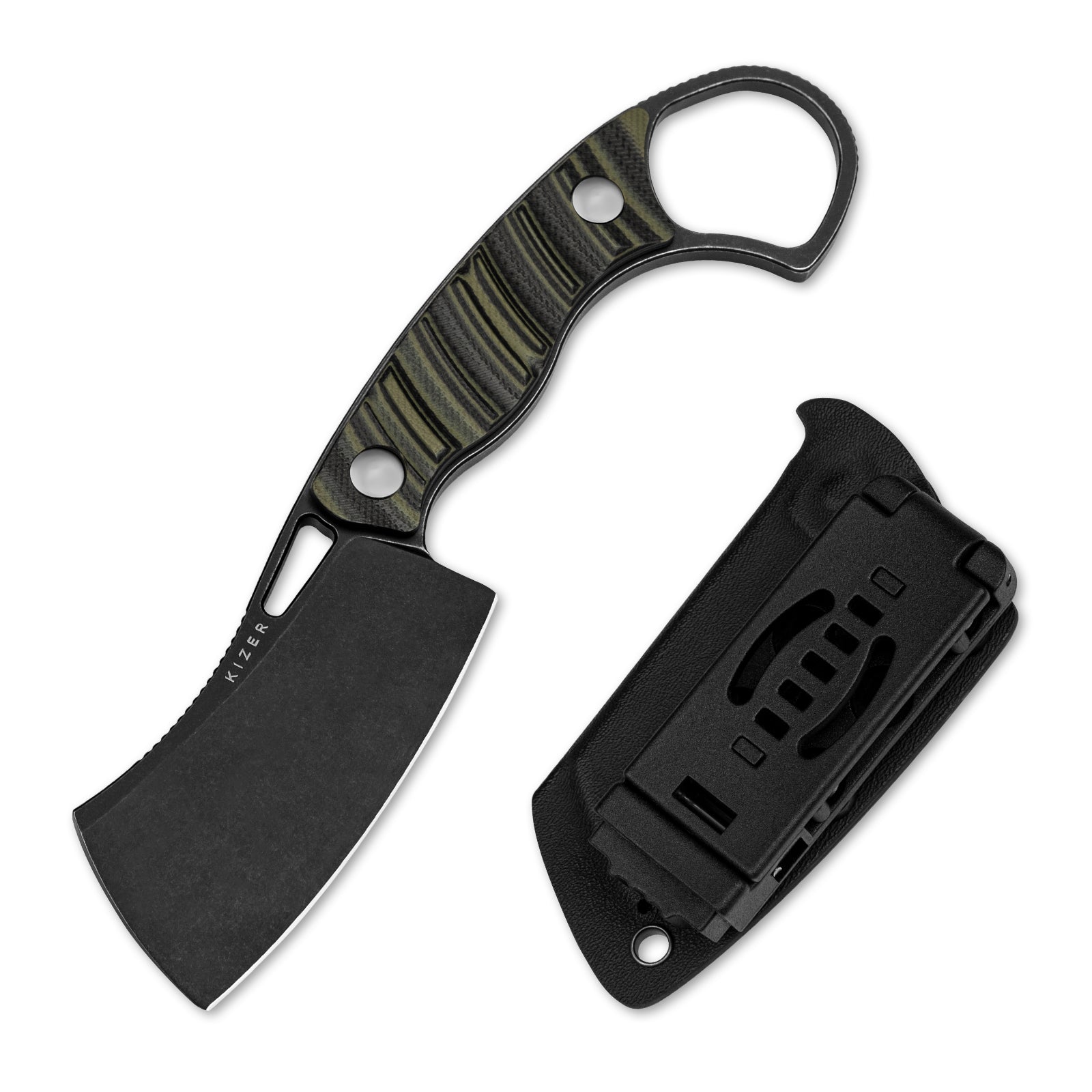 Little Rhino | D2 | G10 (Olive Green & Black) | KizerV™ 1065A3