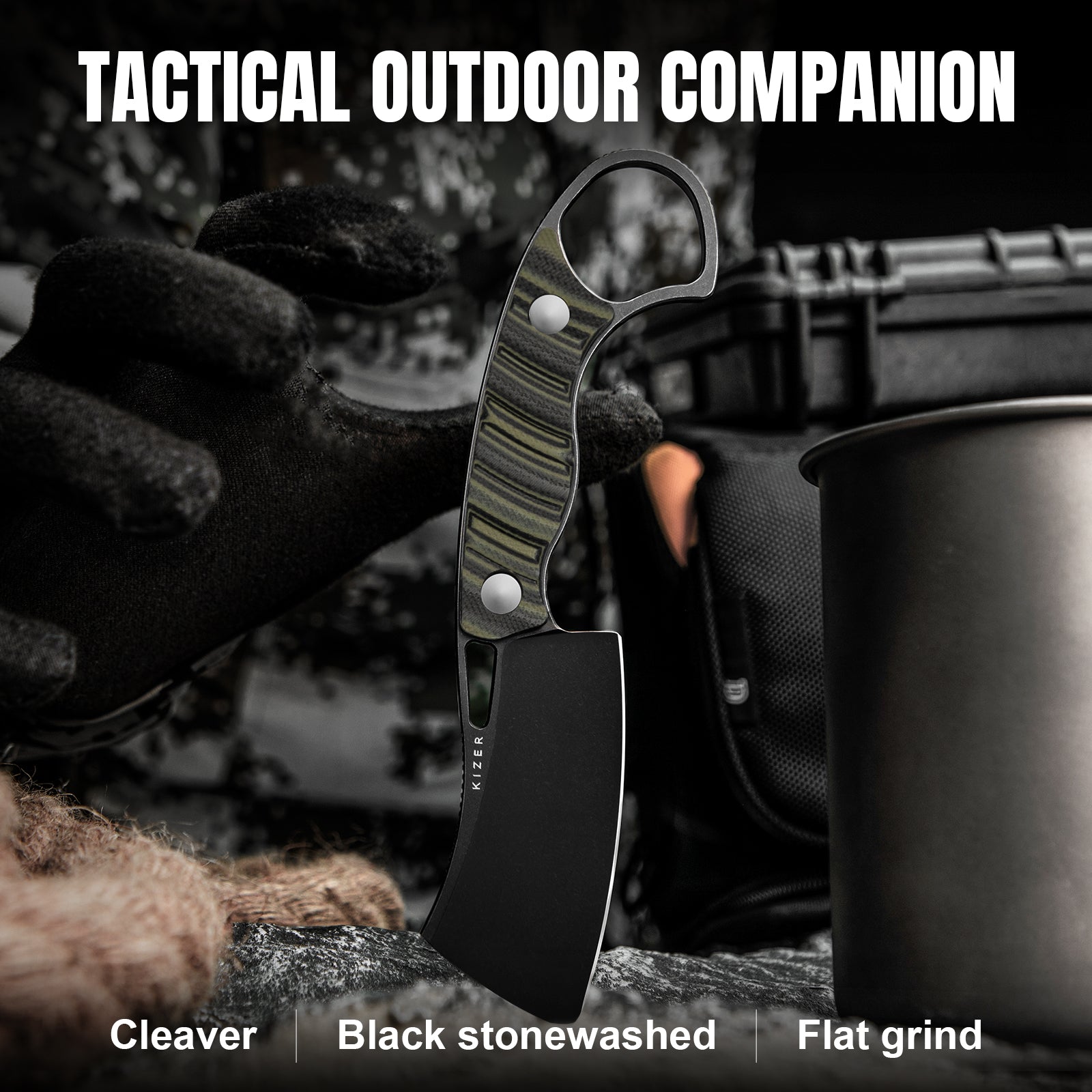 Little Rhino | D2 | G10 (Olive Green & Black) | KizerV™ 1065A3