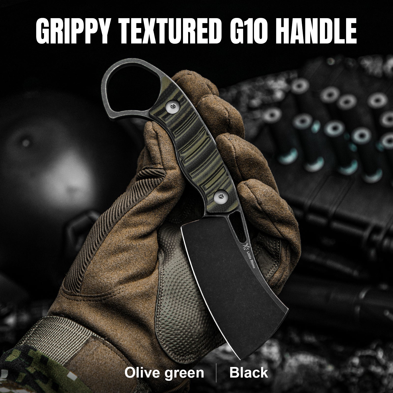 Little Rhino | D2 | G10 (Olive Green & Black) | KizerV™ 1065A3