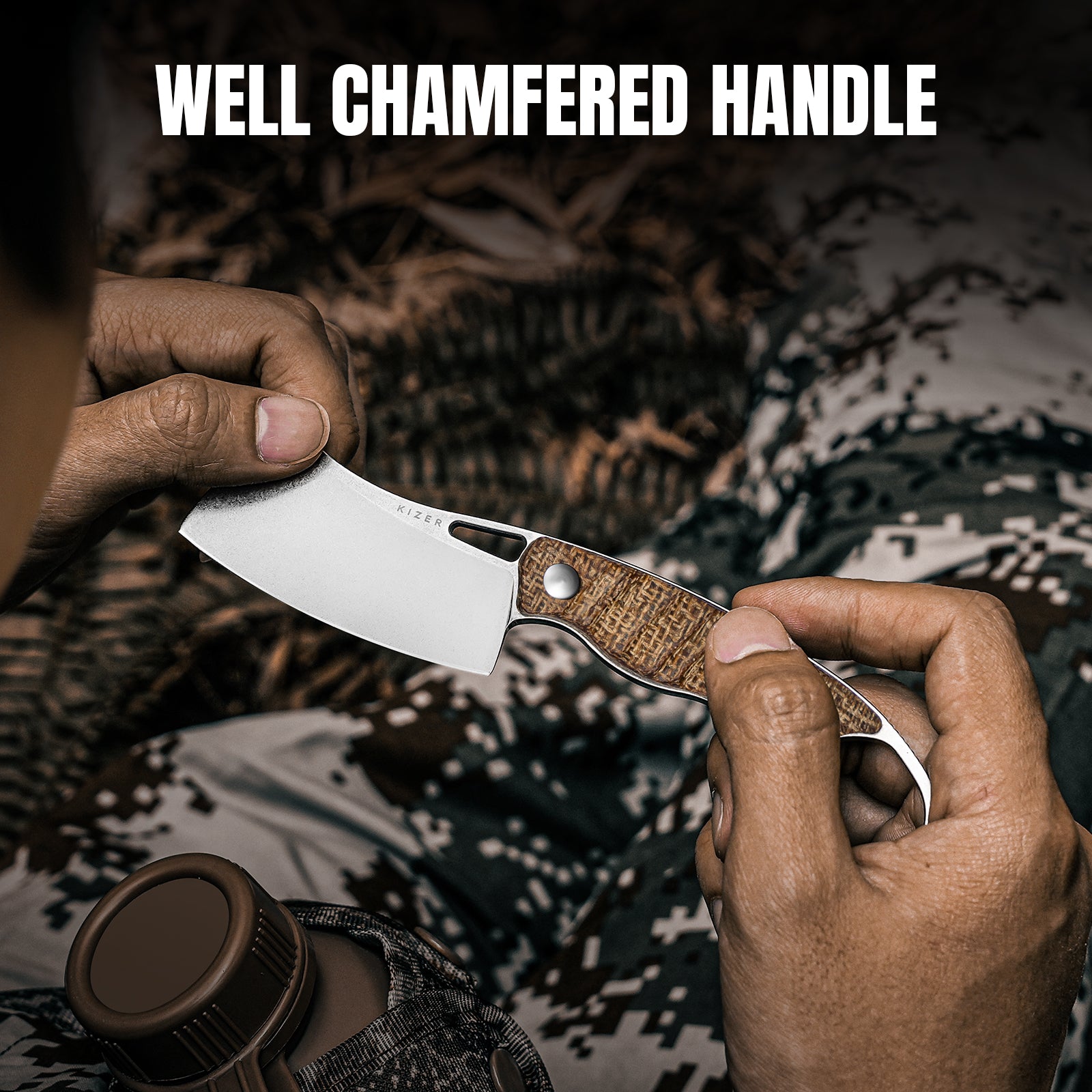 Little Rhino | AEB-L | Burlap Micarta | KizerV™ 1065A4