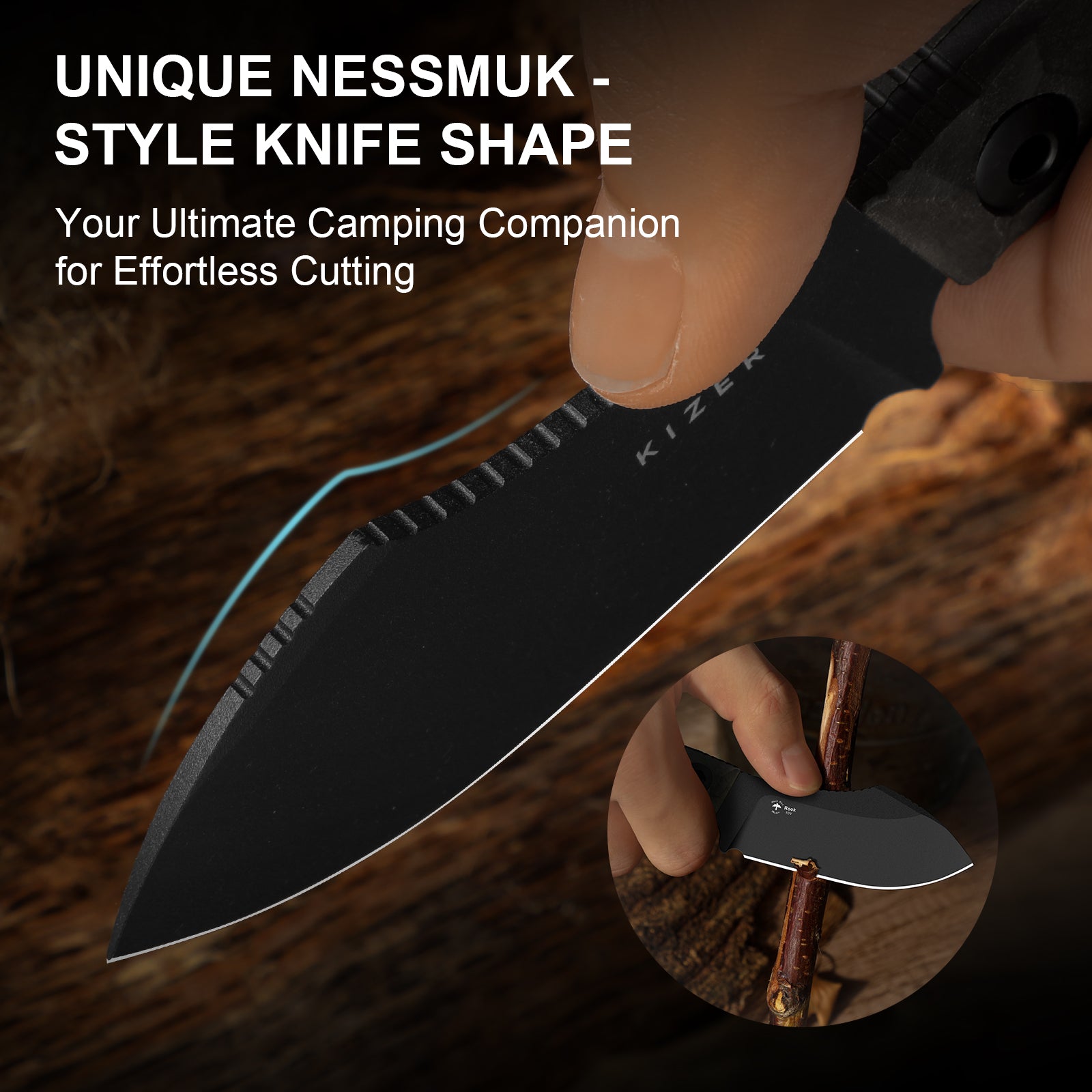 Rook | 10V | Richlite | Fixed Blade | KizerV™ 1090A1