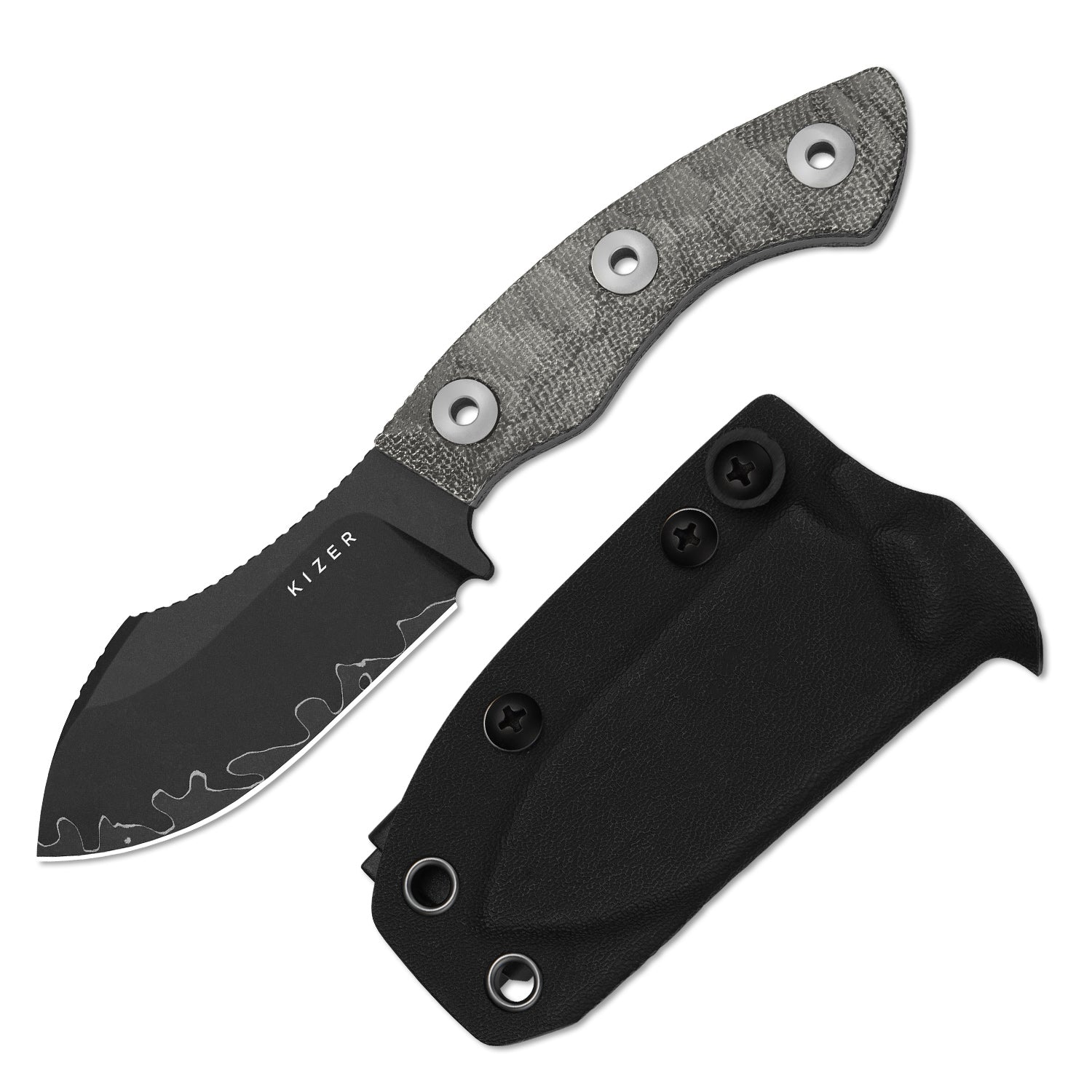 Rook | 3-layer Composite Steel | Norplex UltreX Micarta | Fixed Blade | KizerV™ 1090A2