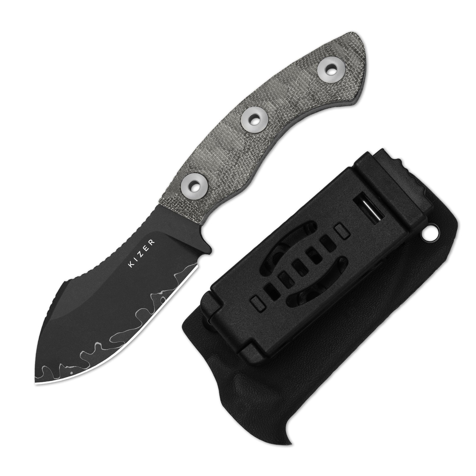 Rook | 3-layer Composite Steel | Norplex UltreX Micarta | Fixed Blade | KizerV™ 1090A2