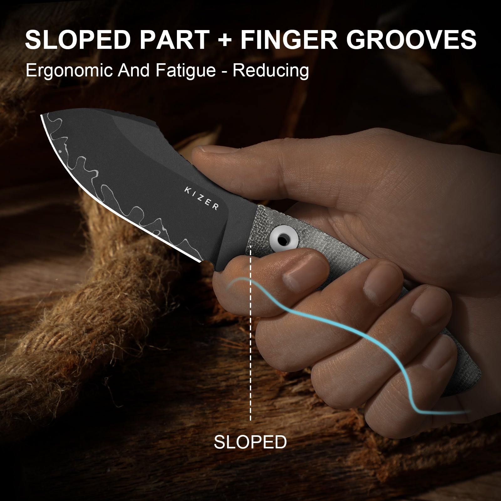 Rook | 3-layer Composite Steel | Norplex UltreX Micarta | Fixed Blade | KizerV™ 1090A2
