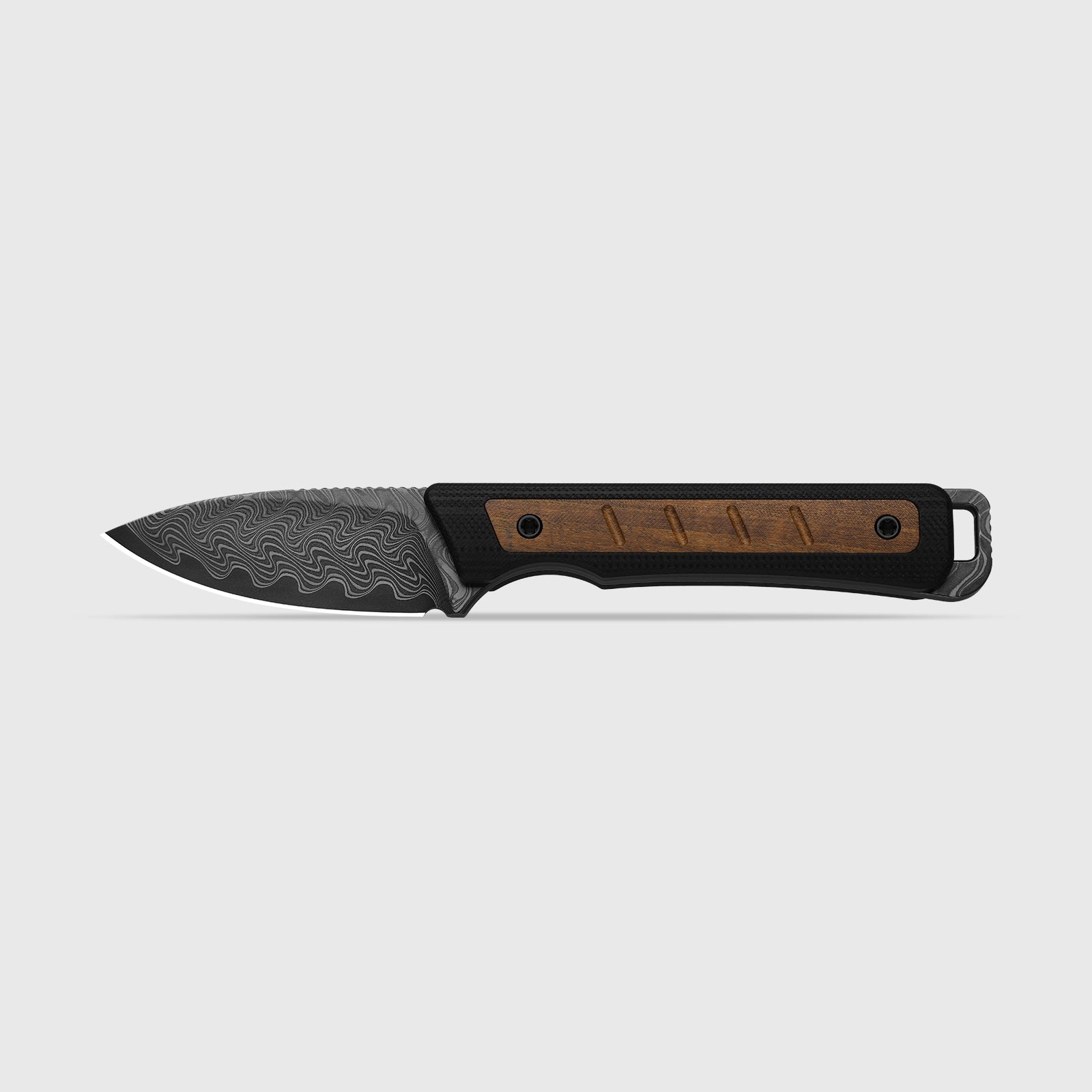 Whiskey Jack | Acid-washed Damascus | G10 & Mkuruti Wood | Skeletonized Tang | KizerV™ 1108A2