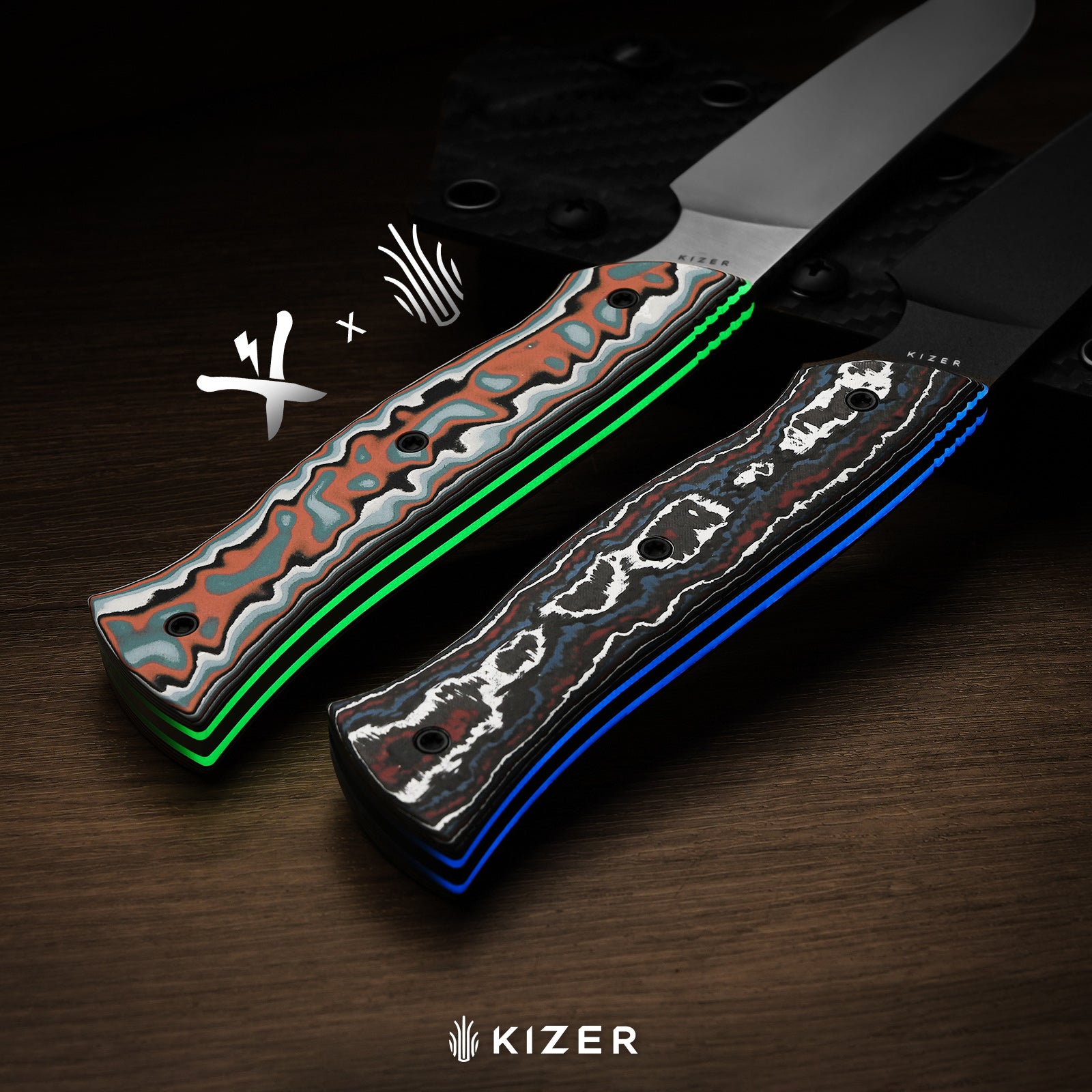 Whip Tail | Designed by Arc and Iron Knives | vortex pattern micarta & GID G10 | AEB-L | KizerV™1131A2
