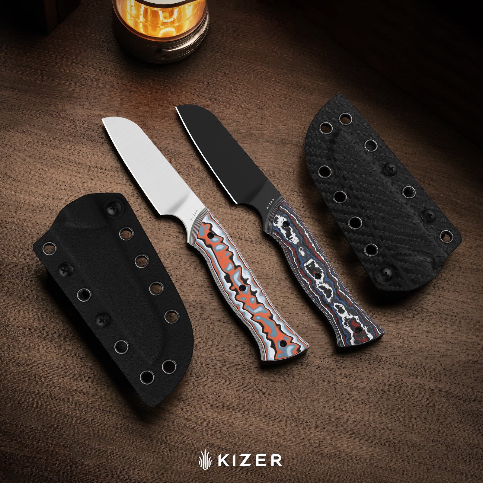 Whip Tail | Designed by Arc and Iron Knives | vortex pattern micarta & GID G10 | AEB-L | KizerV™1131A2