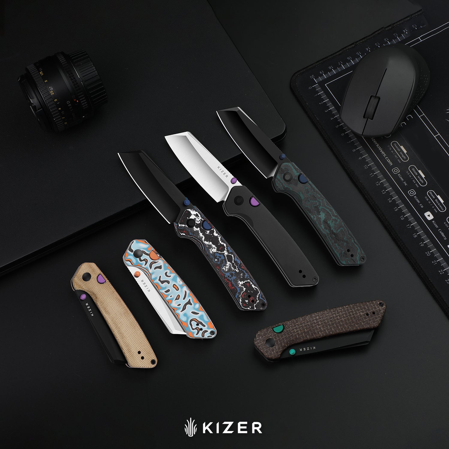 Madrac | Kizer Button Liner Lock™ | Fatcarbon Nebula | S45VN + Hollow Grind | KizerB™ 3693A1