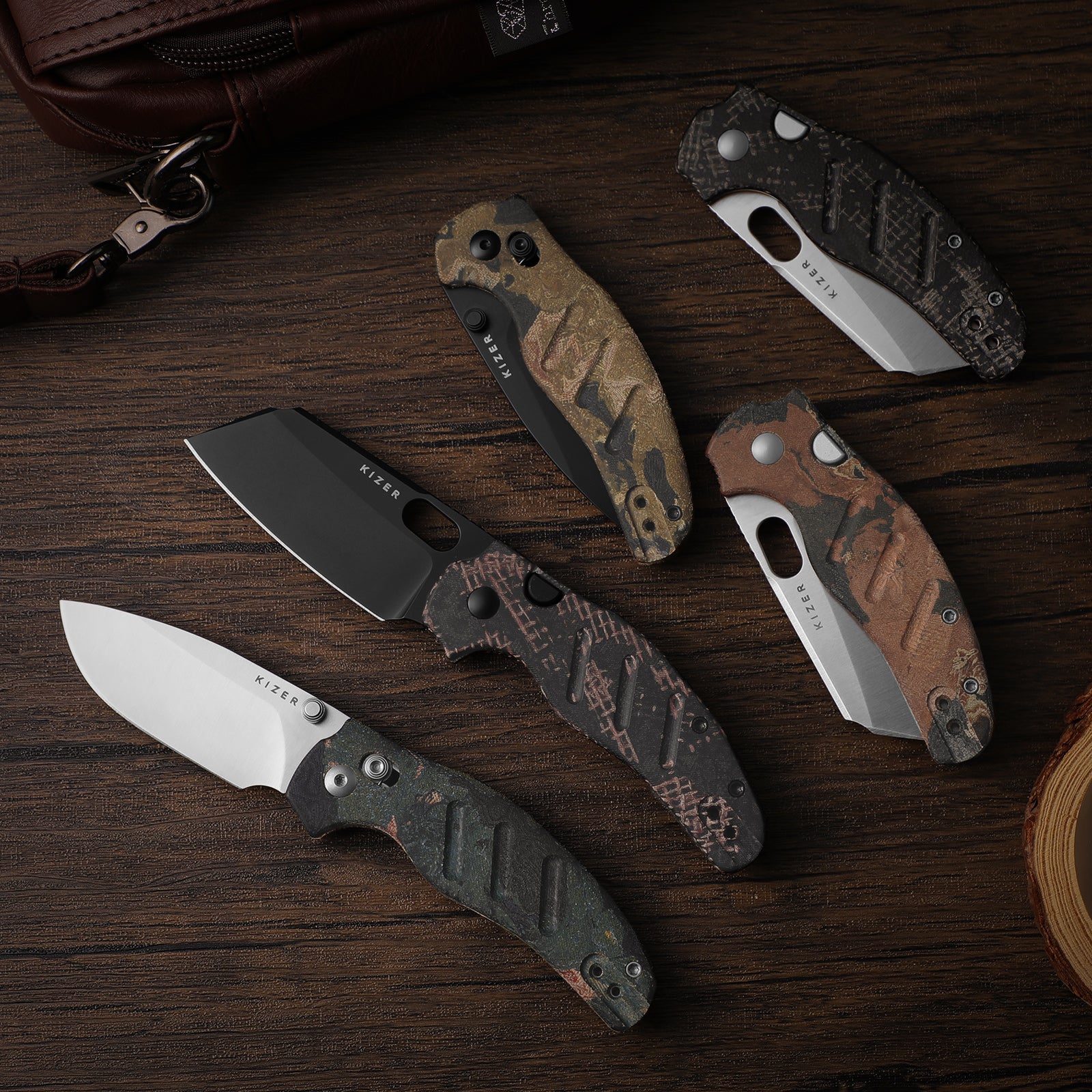 Sheepdog® C01C 2.9 BS | Current Micarta (Orange Burl Canvas) | Kizer Button Liner Lock™ | Nitro-V | KizerV™ 3488.29BSA3