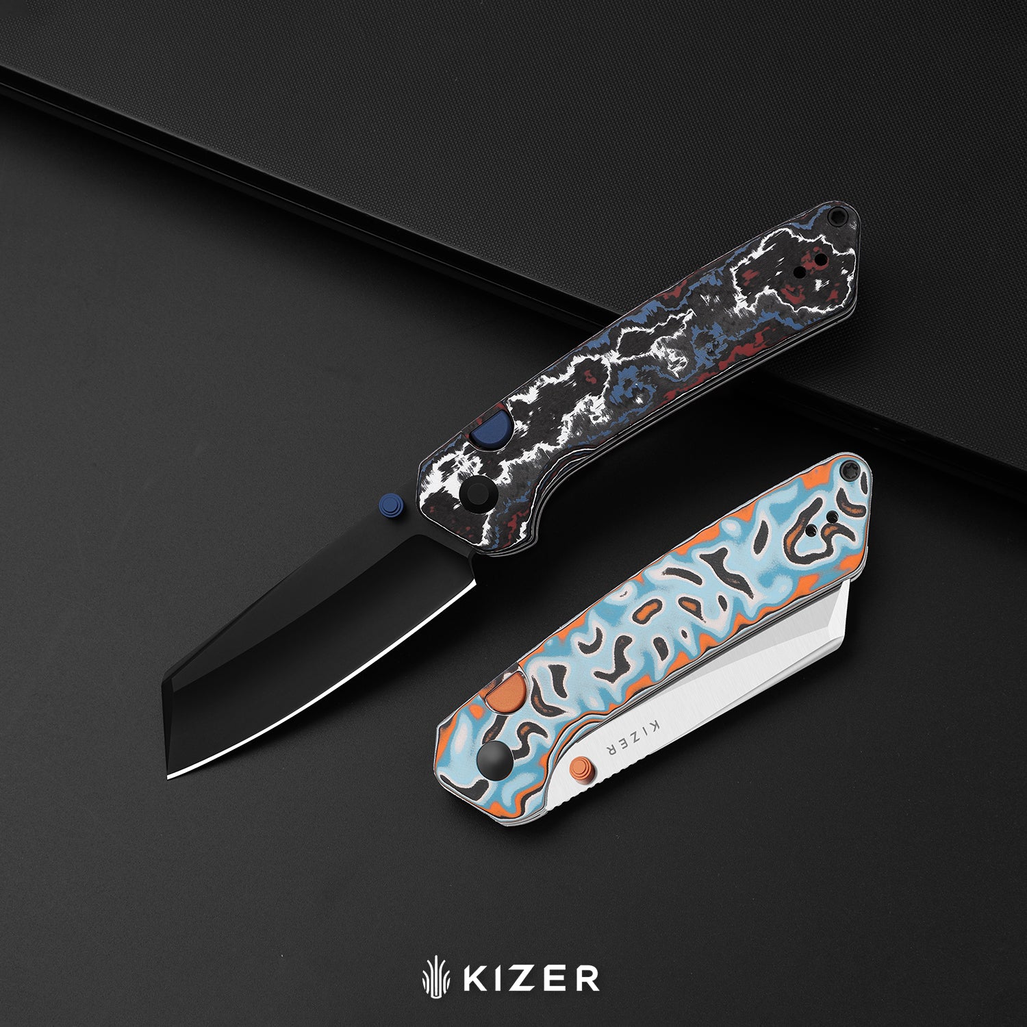 Madrac | Kizer Button Liner Lock™ | Fatcarbon Nebula | S45VN + Hollow Grind | KizerB™ 3693A1