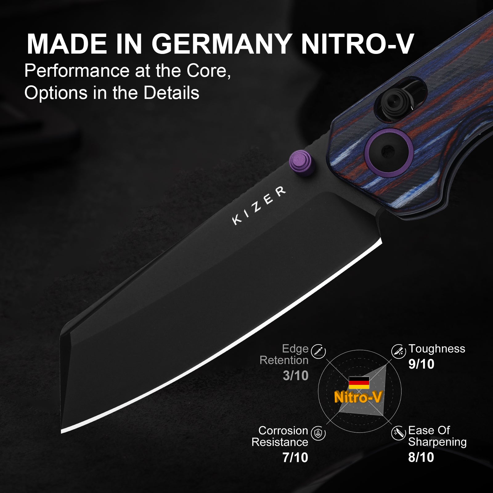 Madrac | Kizer Clutch Lock™ | GID | Micarta With Vortex Pattern | KizerV™ 3693PR1