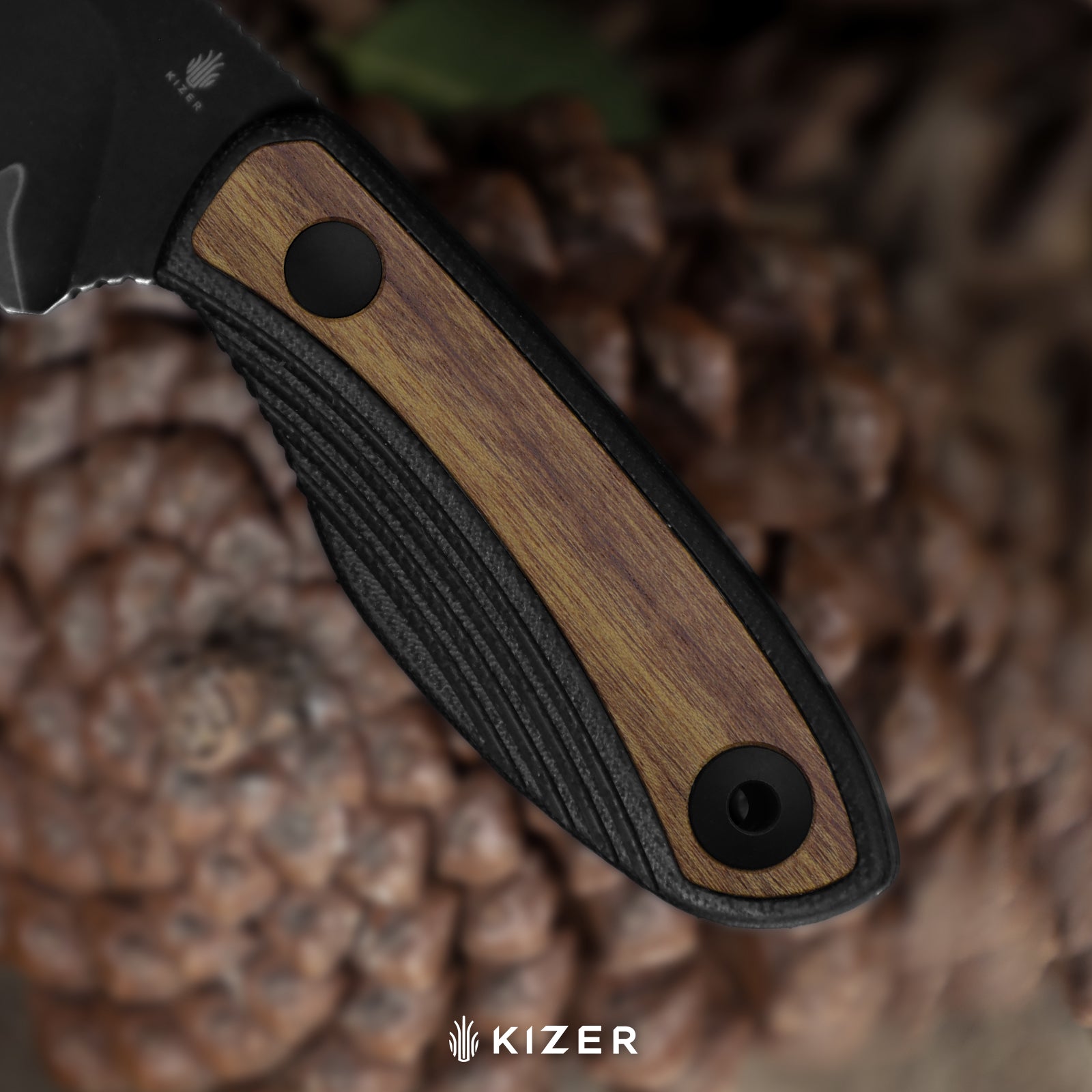 Finch | 3-layer Composite Steel | Black G10 & Mkuruti Wood | Fixed Blade | KizerB™ 1134A1