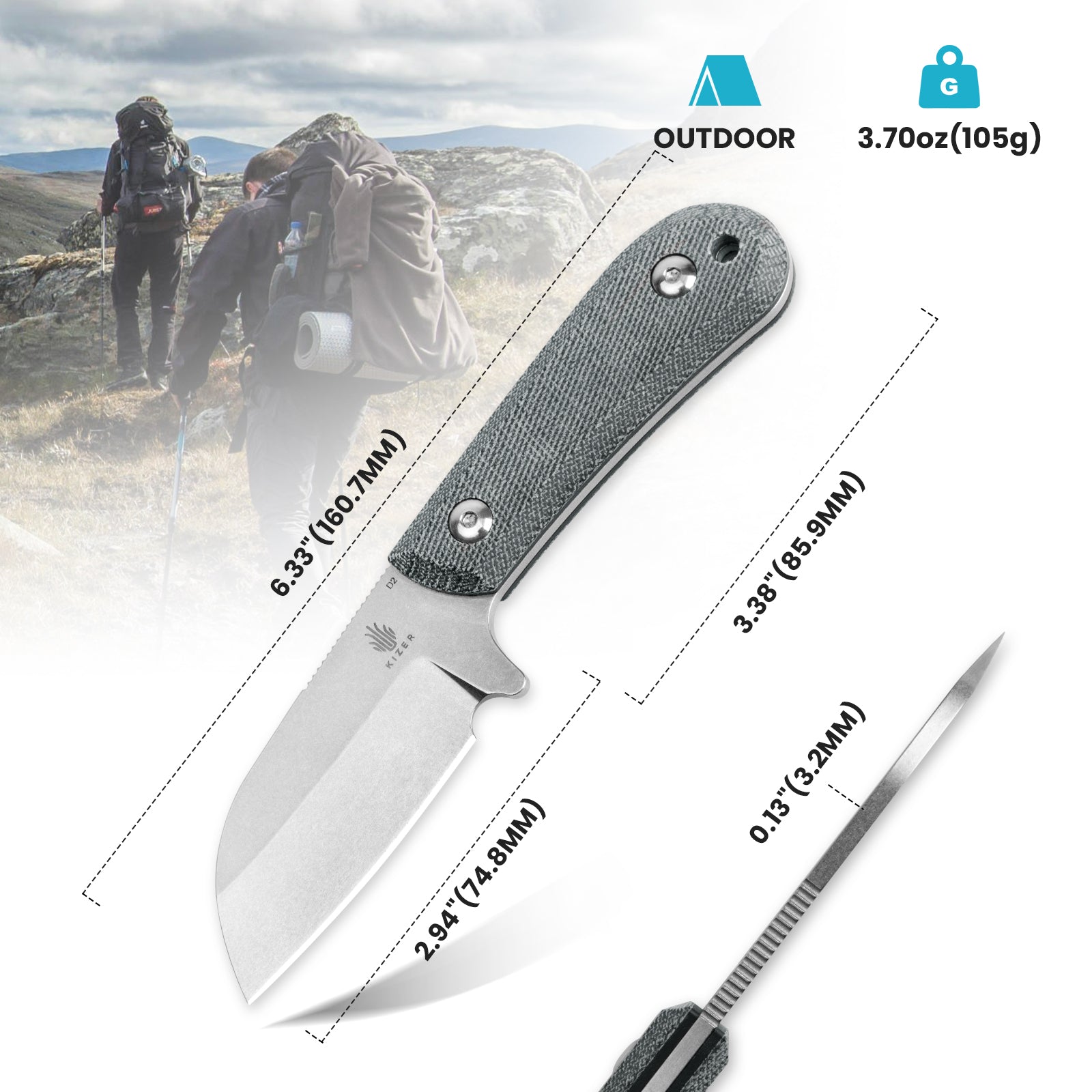 Deckhand | D2 | G10+Micarta | KizerV™ 1062A1