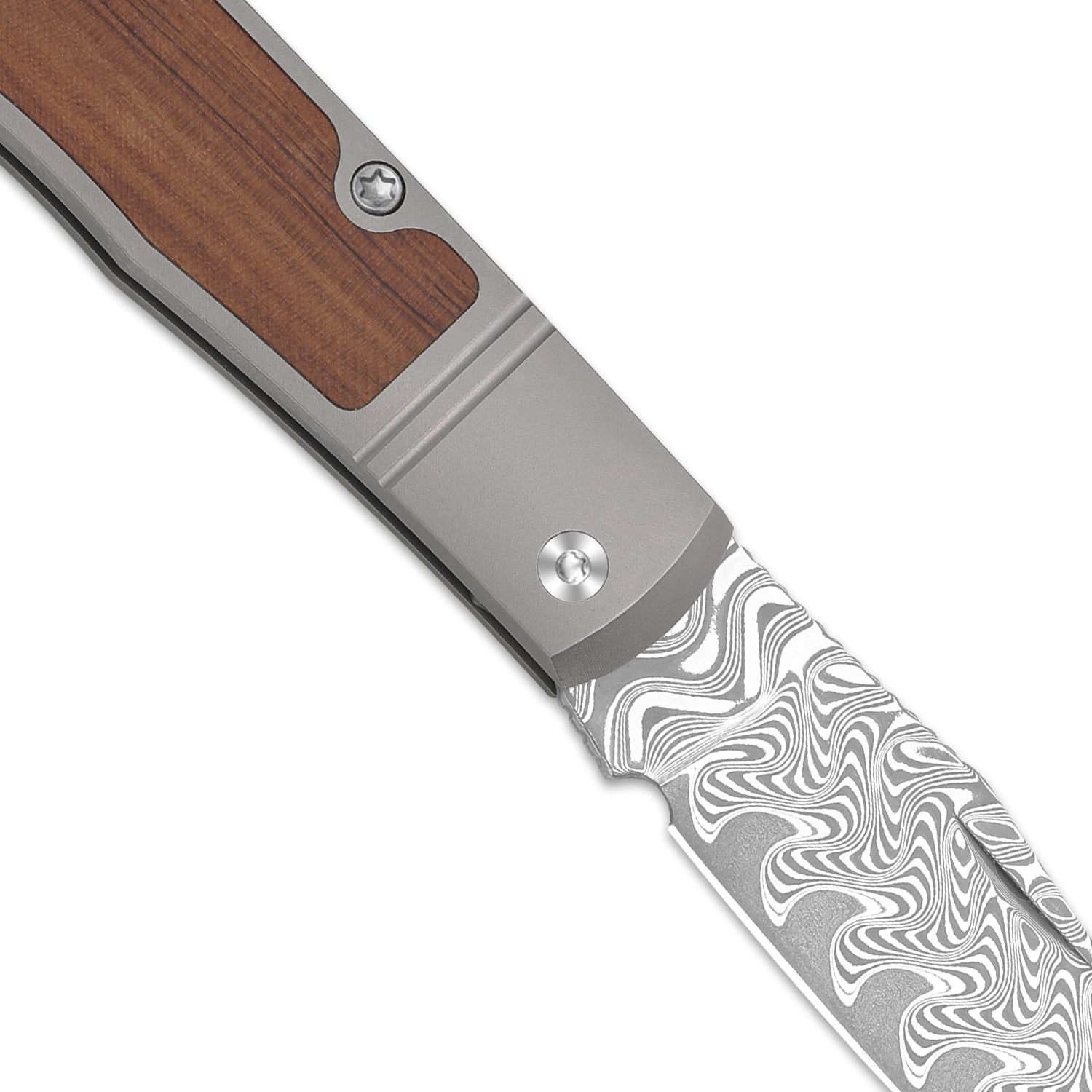 Trestle | Damascus | Titanium & Mkuruti Wood | KizerV™ 3761A2