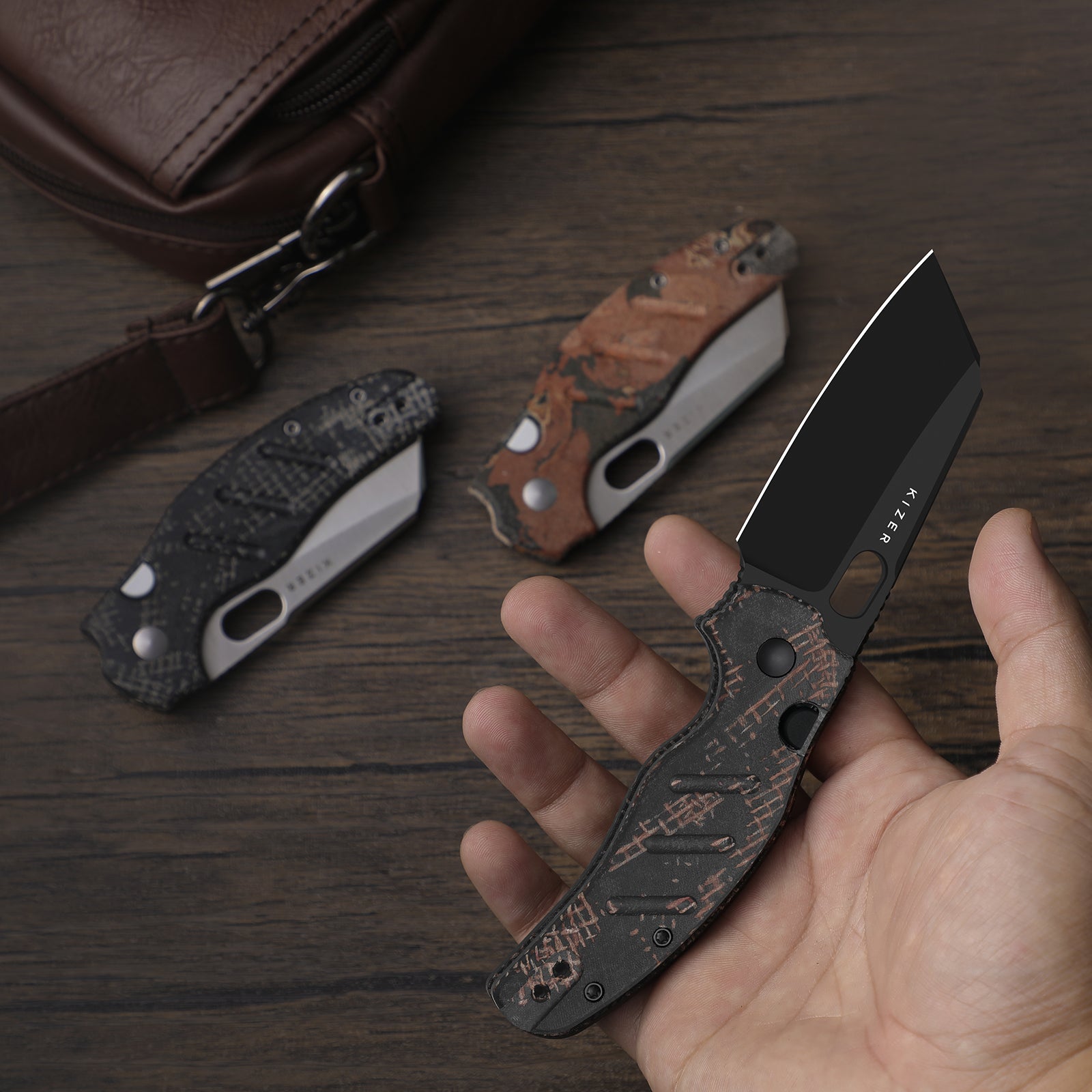 Sheepdog® C01C 2.9 BS | Current Micarta (Orange Burl Canvas) | Kizer Button Liner Lock™ | Nitro-V | KizerV™ 3488.29BSA3