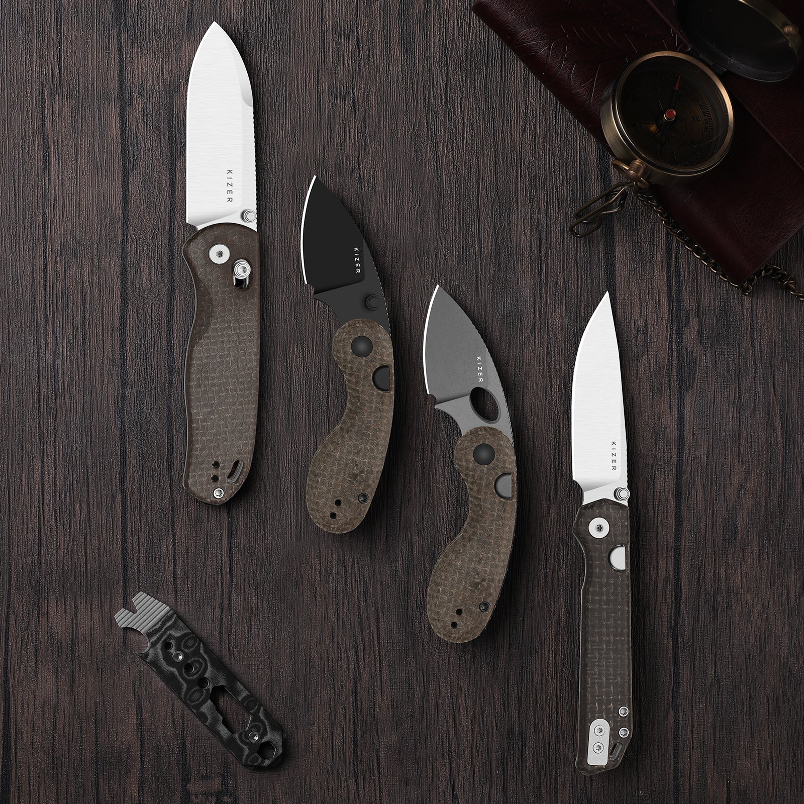 Microbe™ | GID Canvas Micarta Handle | Kizer Button Liner Lock™ | 14C28N |  KizerV™ 2742A9