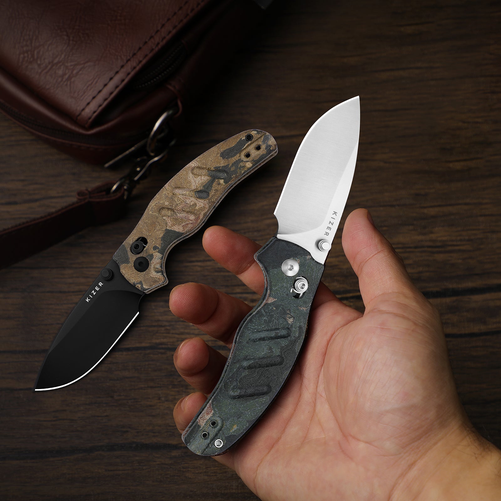 Sheepdog® C01C 2.9 BS | Current Micarta (Orange Burl Canvas) | Kizer Button Liner Lock™ | Nitro-V | KizerV™ 3488.29BSA3