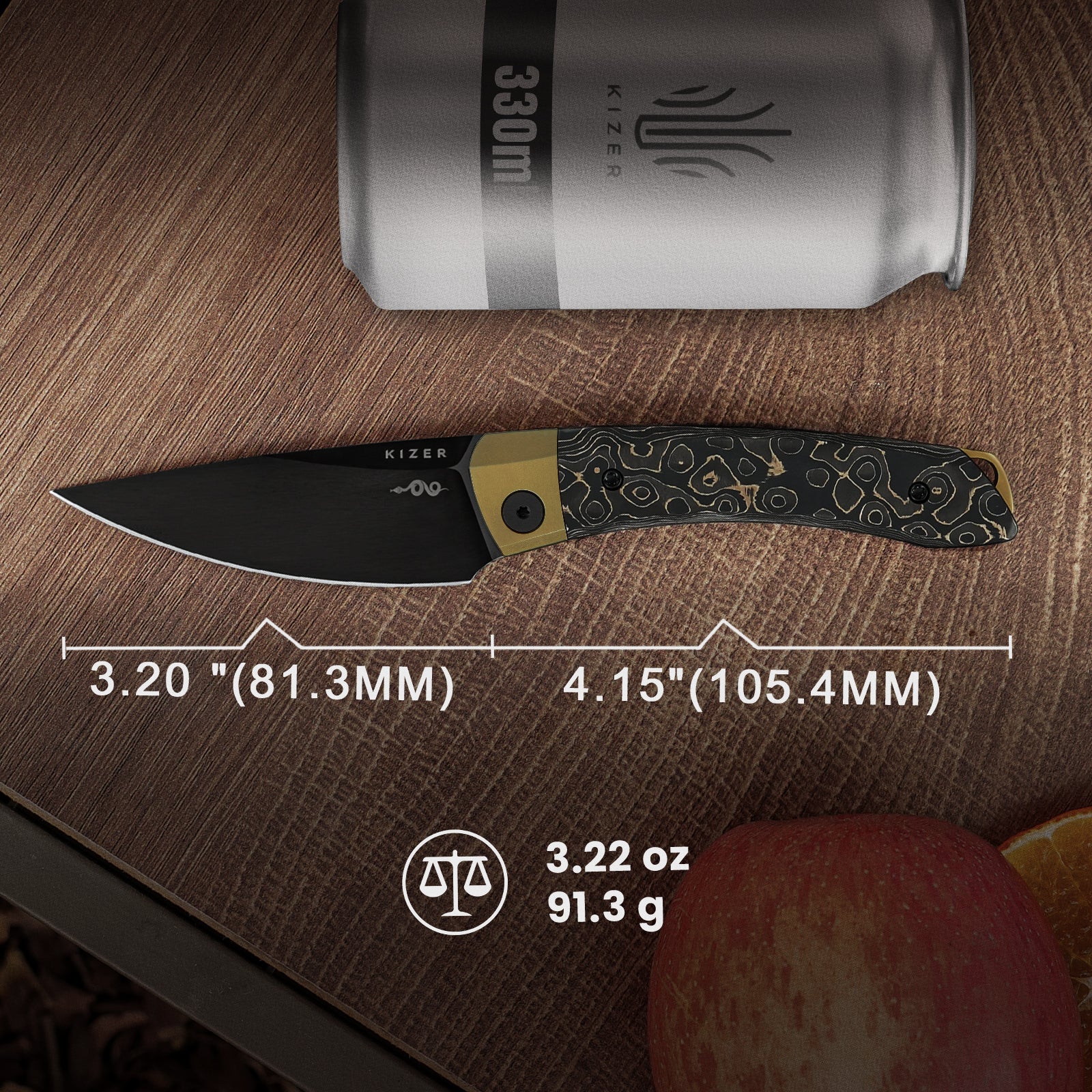 Mini MoMo | S90V | Titanium+Fat Carbon Camo Gold | KizerB™ 3663A3