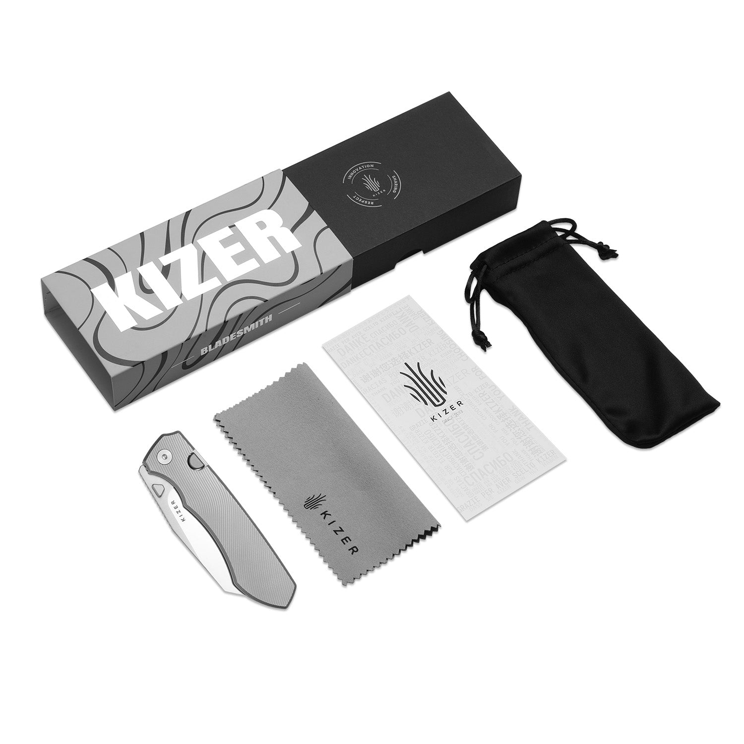 Exclusive Kizer Wharning Folding Knife Textured Titanium Handle Satin Elmax Sheepsfoot Ki3738E1